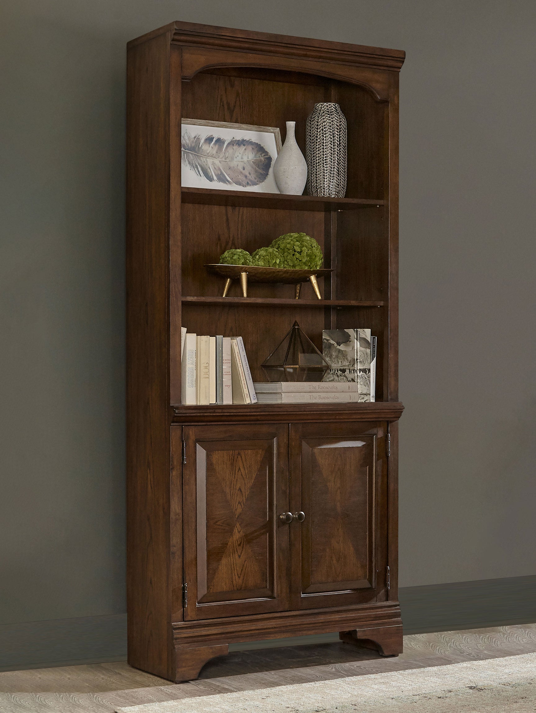 Hartshill 78-inch 3-shelf Cabinet Bookcase Burnished Oak - Tampa Furniture Outlet
