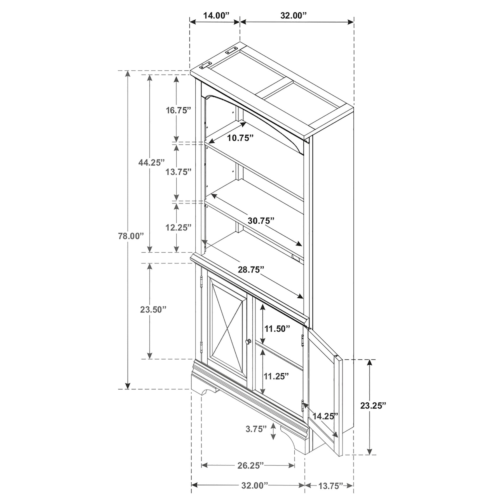 Hartshill 78-inch 3-shelf Cabinet Bookcase Burnished Oak