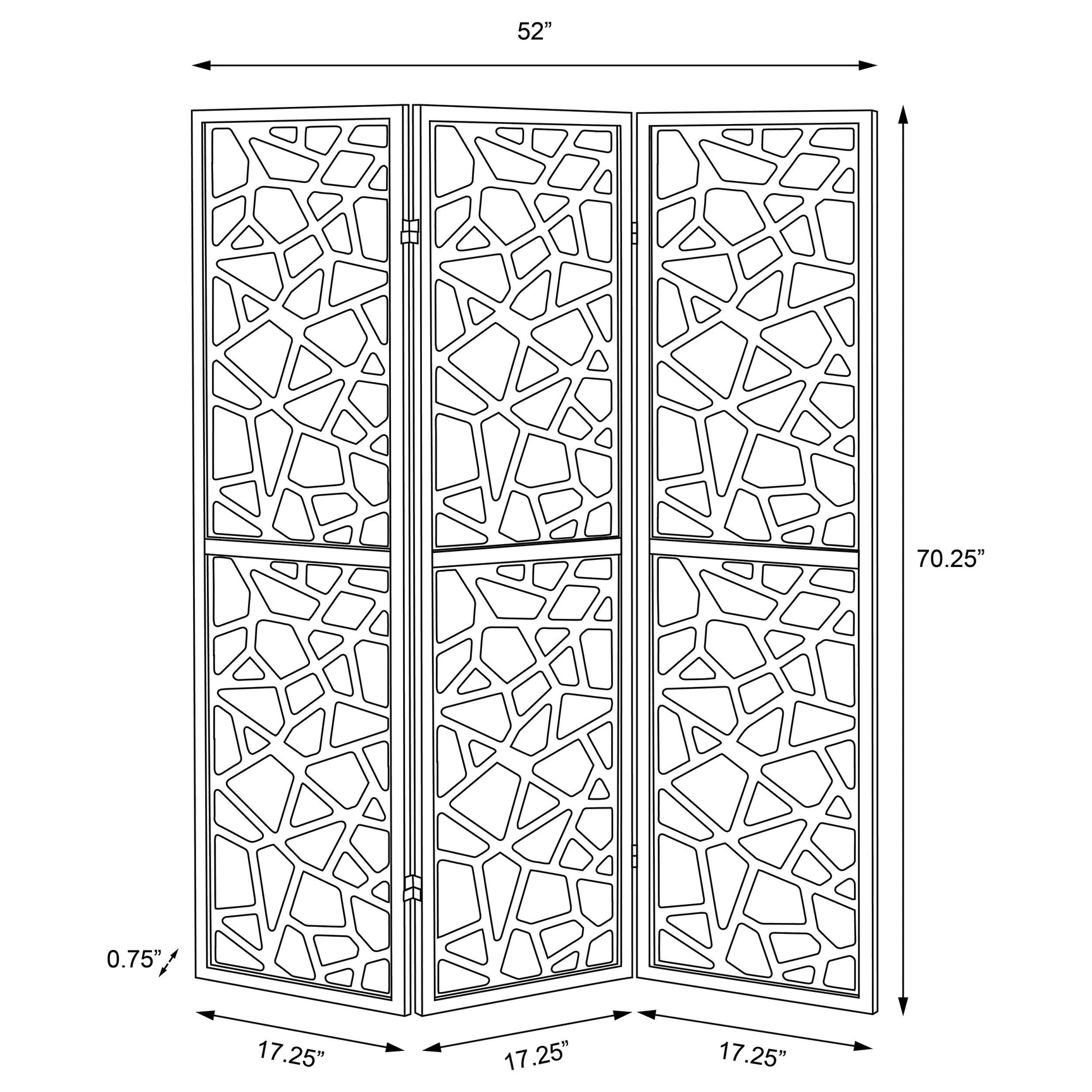 Nailan 3-Panel Room Divider Folding Screen Black Open Mosaic - Tampa Furniture Outlet