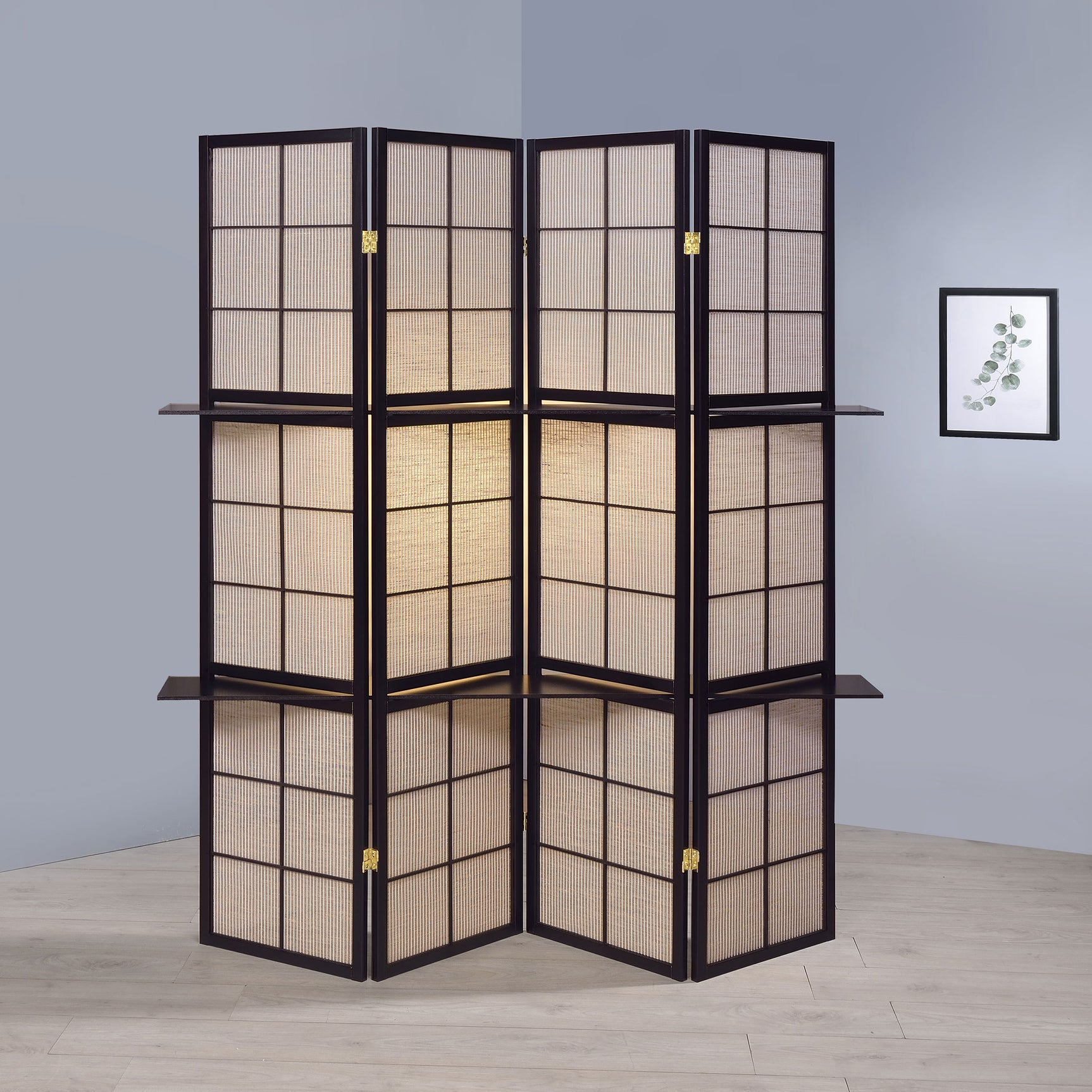 Iggy 4-Panel Room Divider Folding Shoji Screen Cappuccino - Tampa Furniture Outlet