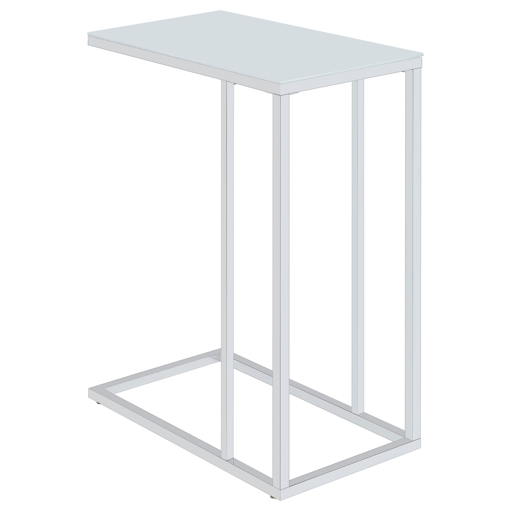Tampa Furniture Outlet - Coaster - Stella White Glass Top C-Shaped Sofa Side Table Chrome - 900250