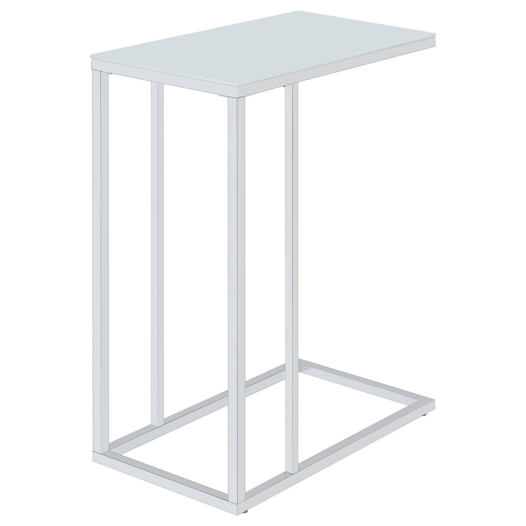 Stella White Glass Top C-Shaped Sofa Side Table Chrome - Tampa Furniture Outlet