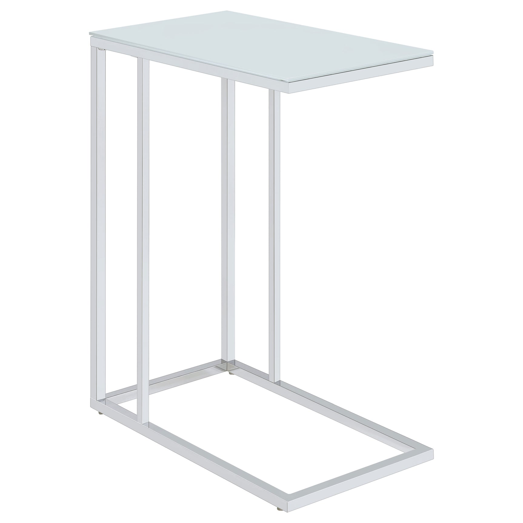 Stella White Glass Top C-Shaped Sofa Side Table Chrome - Tampa Furniture Outlet