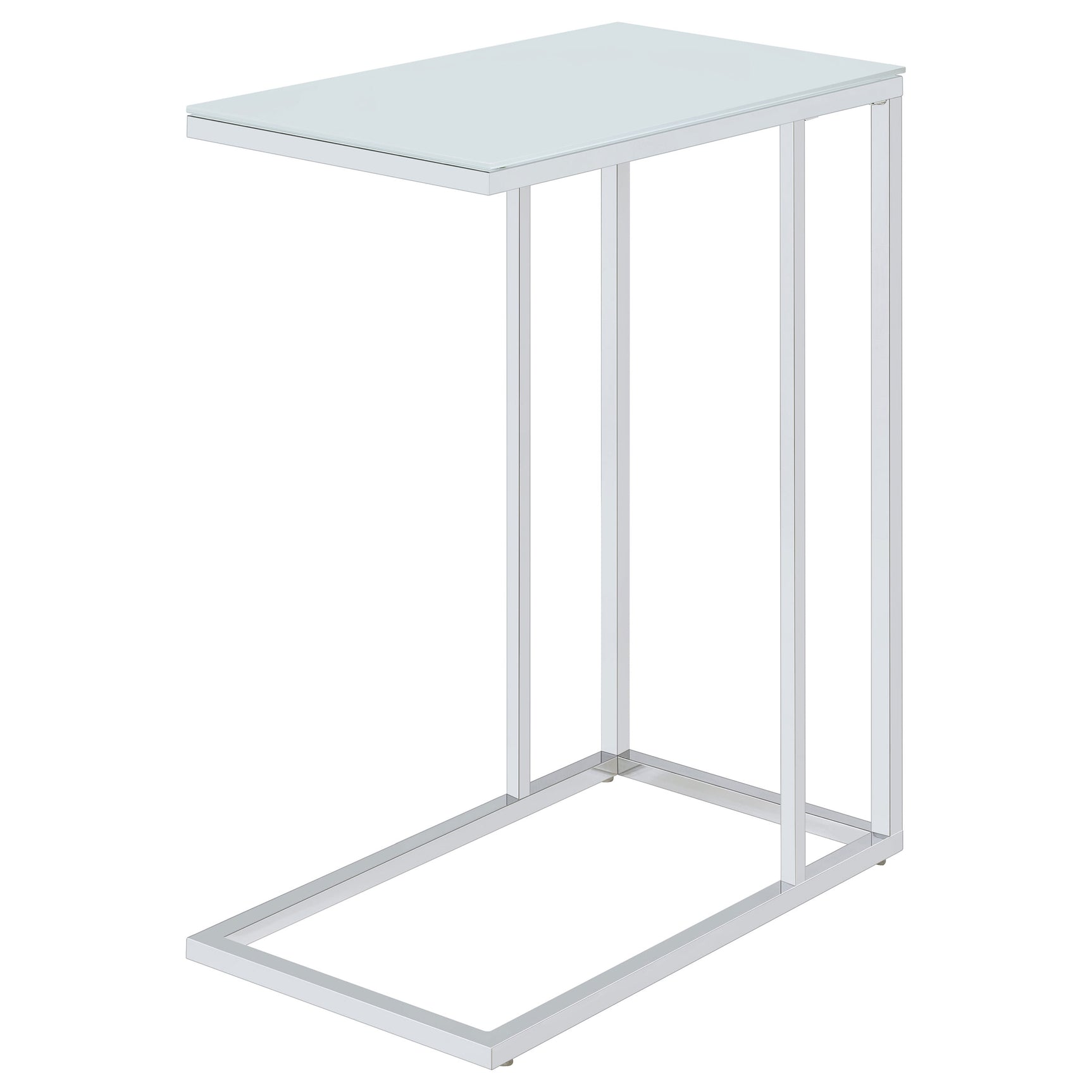 Stella White Glass Top C-Shaped Sofa Side Table Chrome - Tampa Furniture Outlet