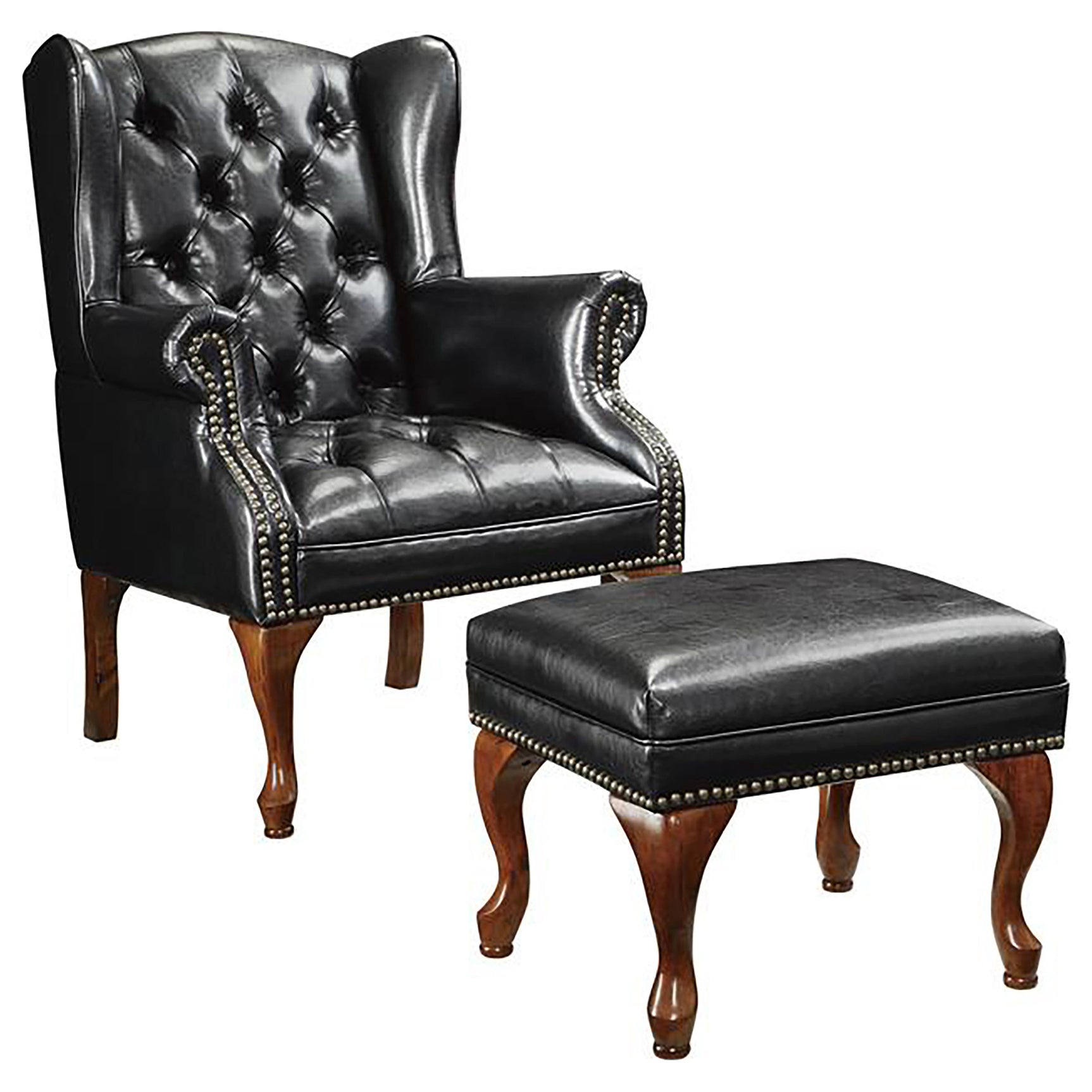 Tampa Furniture Outlet - Coaster - Roberts Upholstered Wingback Chair and Ottoman Set Black - 900262