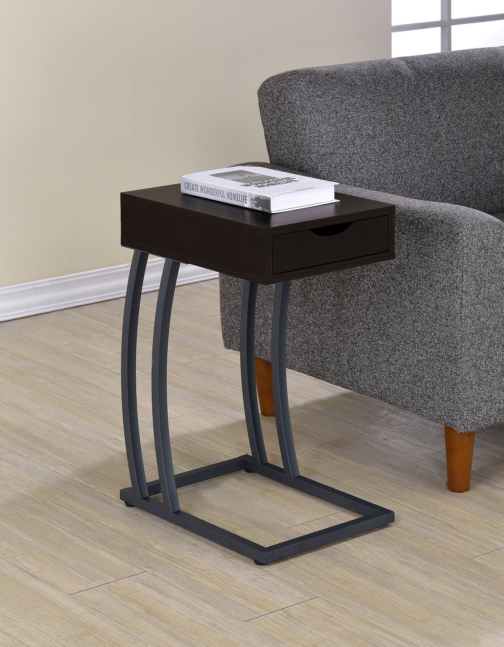 Troy 1-drawer C-Shaped Side Table Power Outlet Cappuccino - Tampa Furniture Outlet
