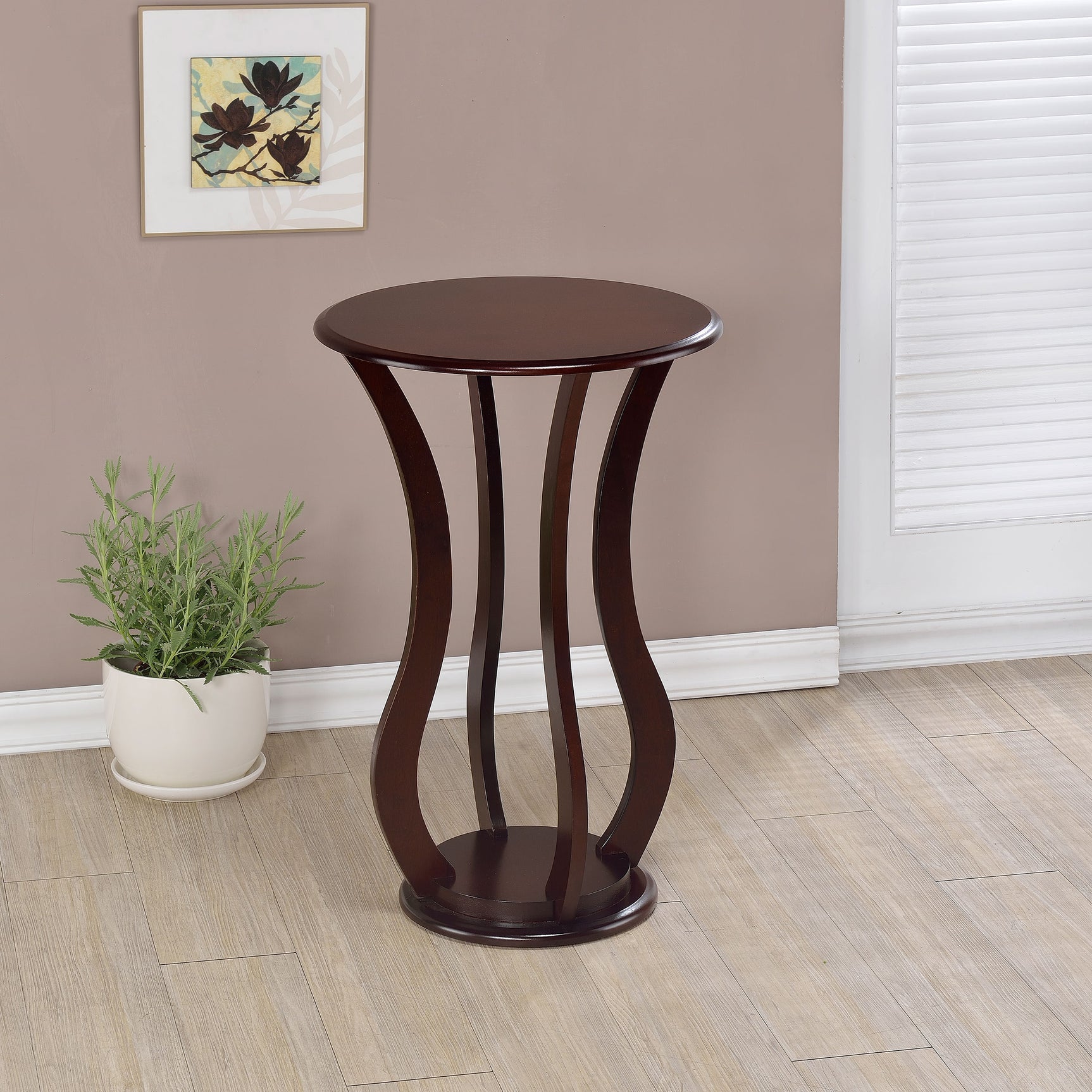 Elton Round Wood Top Accent Plant Stand Cherry - Tampa Furniture Outlet