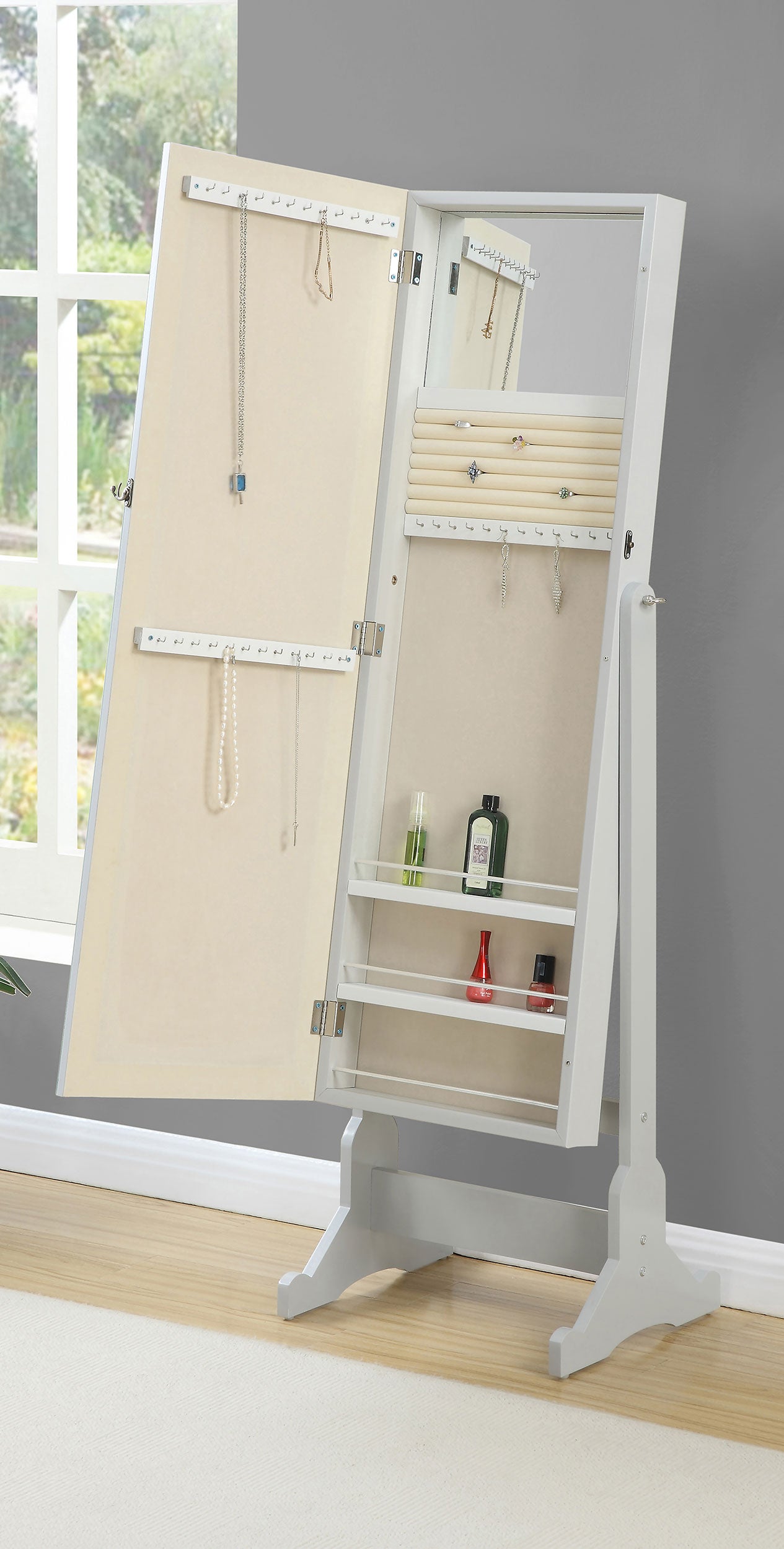 Yvonne Cheval Mirror with Jewelry Storage Dove Grey - Tampa Furniture Outlet