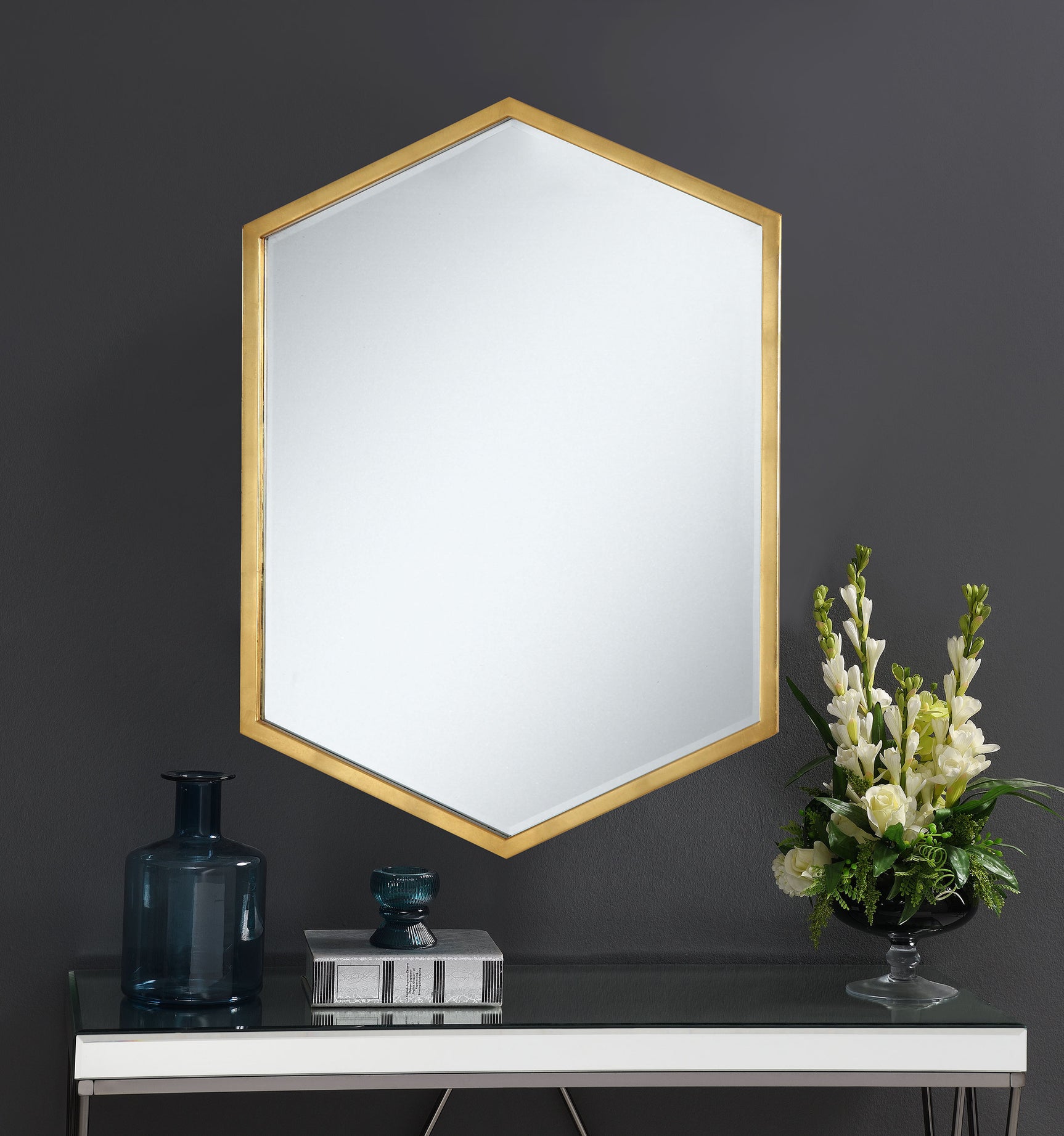 Bledel 24 x 34 Inch Hexagonal Wall Mirror Gold - Tampa Furniture Outlet