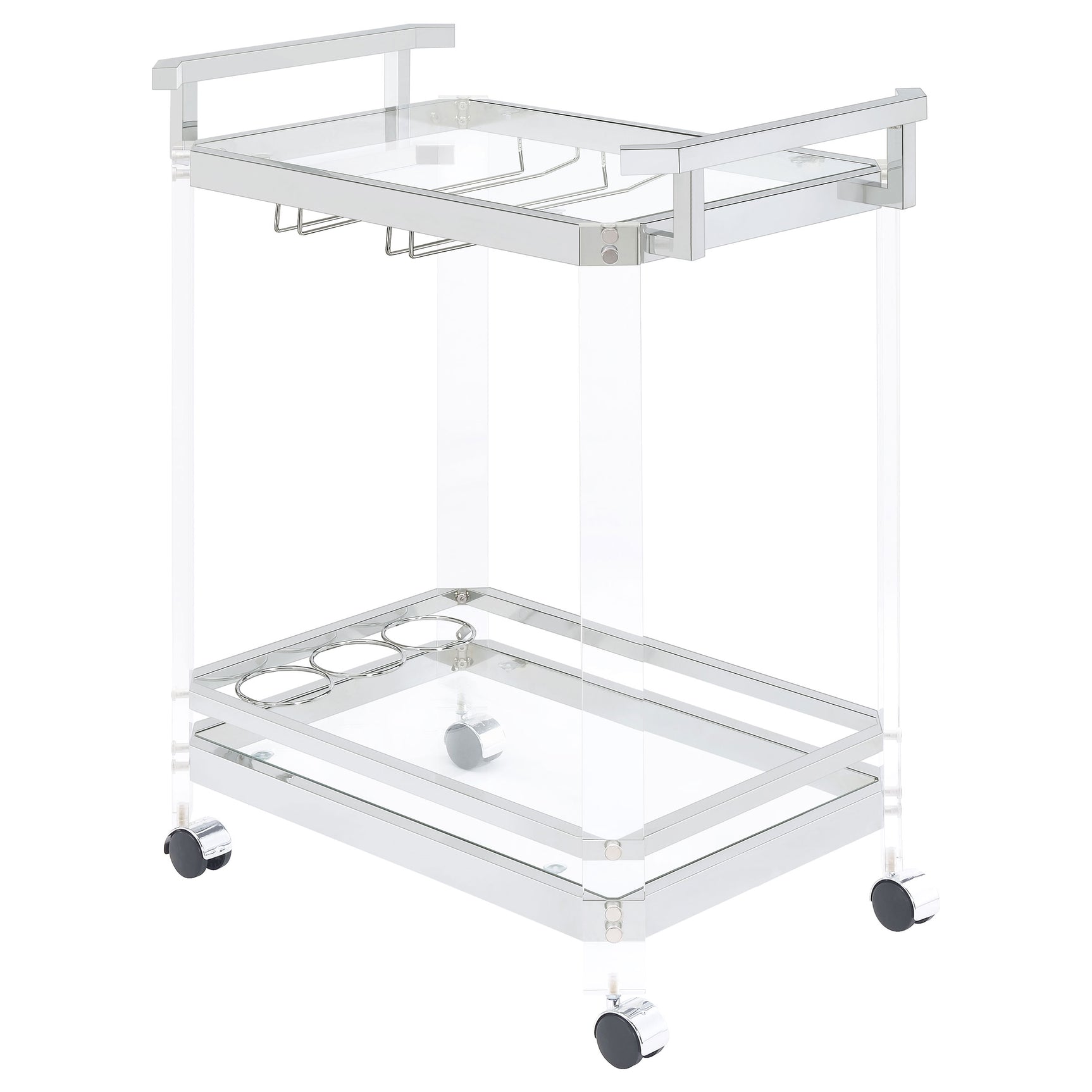 Tampa Furniture Outlet - Coaster - Jefferson 2-tier Glass Shelf Acrylic Bar Cart Chrome - 902589