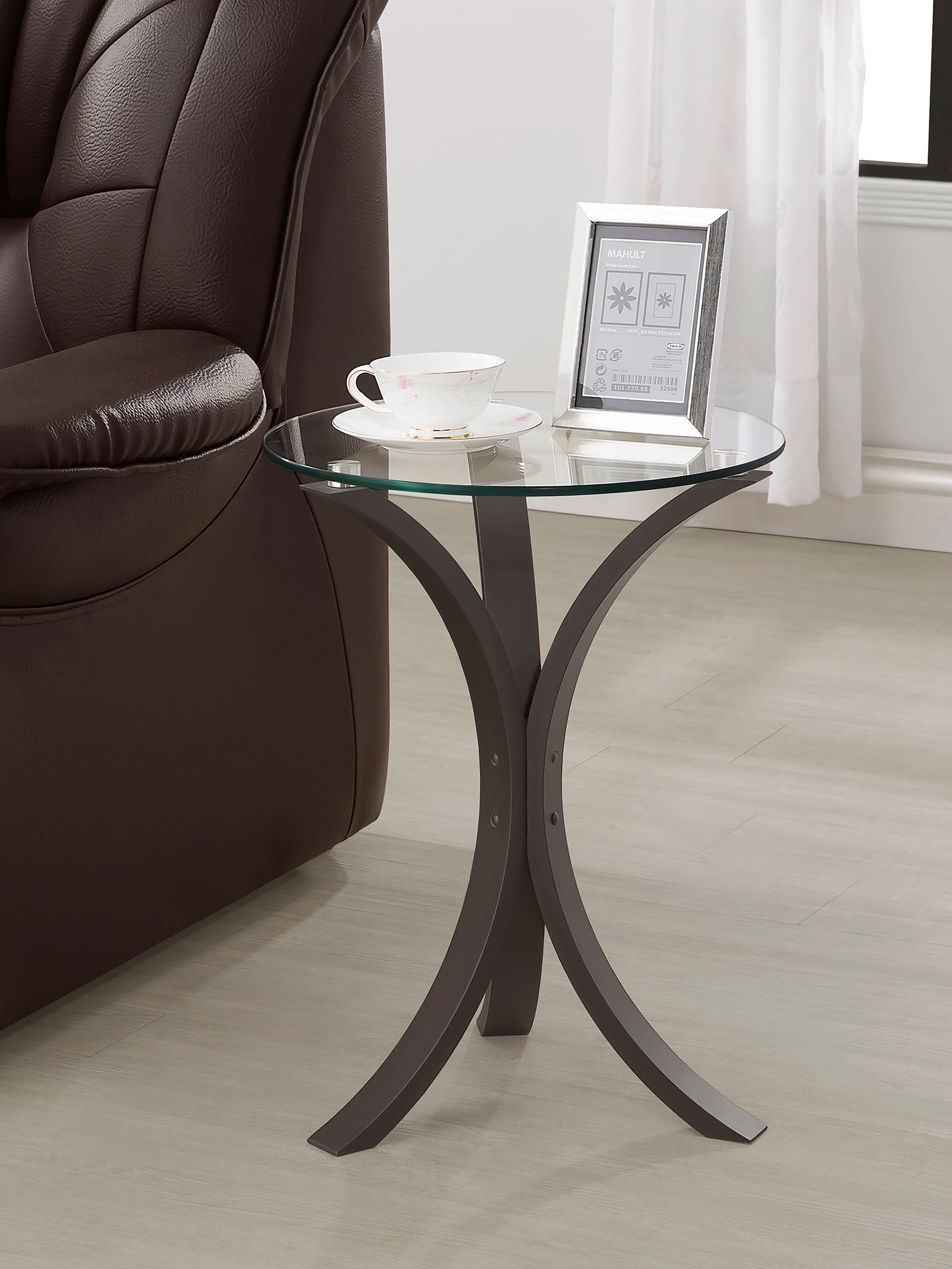 Edgar Round Glass Top Accent Side Table Cappuccino - Tampa Furniture Outlet