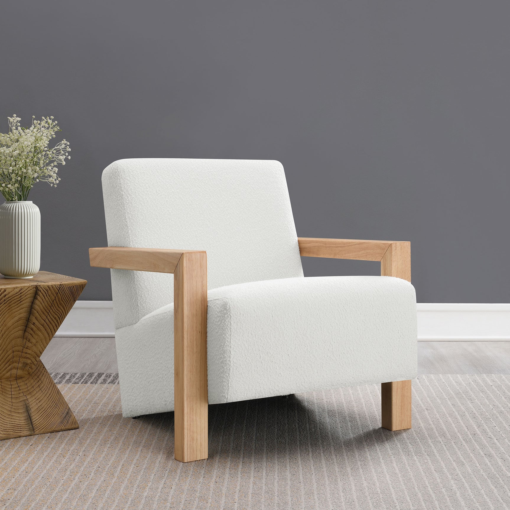 Fitzroy Boucle Upholstered Accent Arm Chair Ivory - Tampa Furniture Outlet