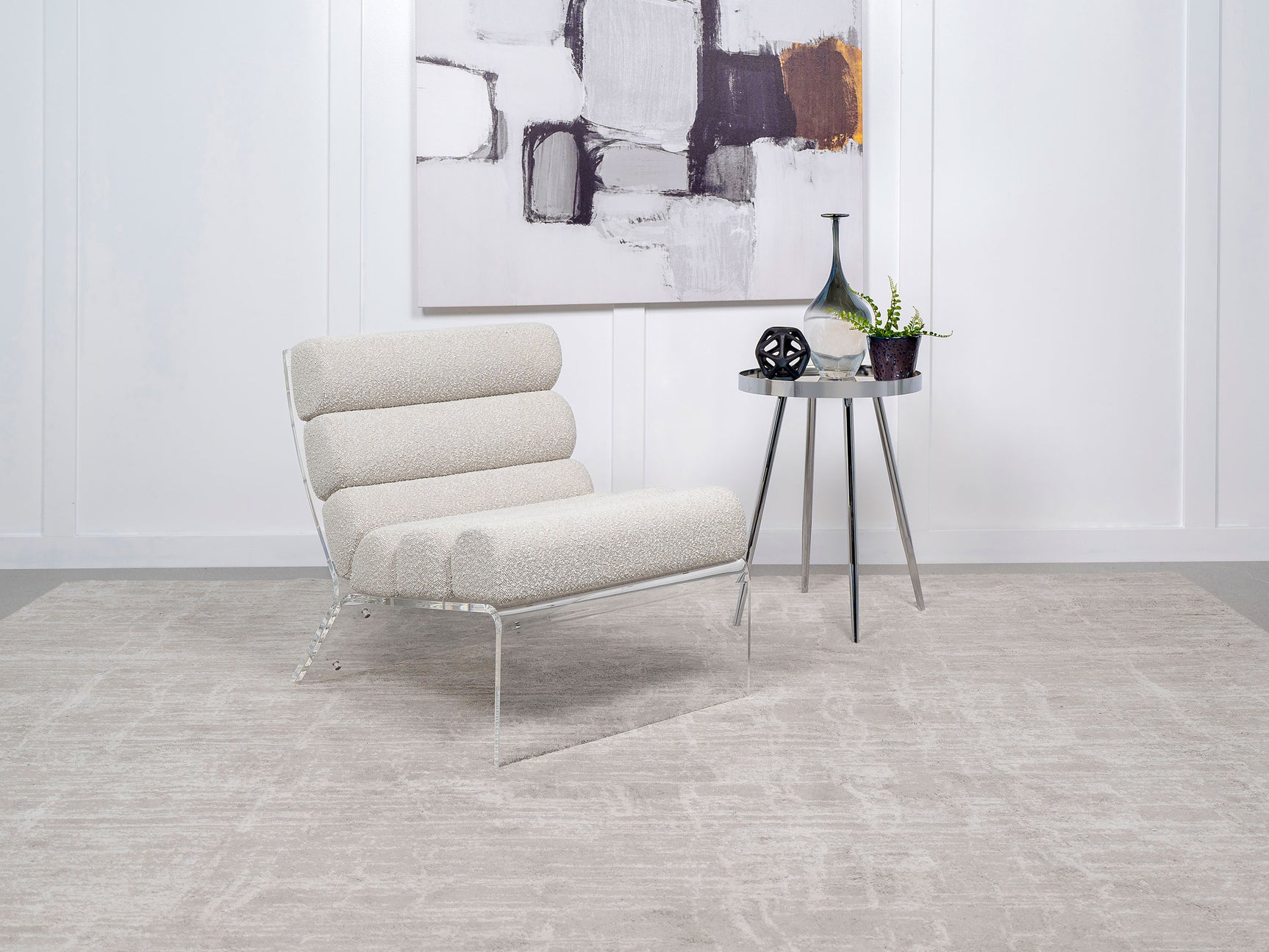 Serreta Boucle Upholstered Armless Acrylic Chair Ivory - Tampa Furniture Outlet