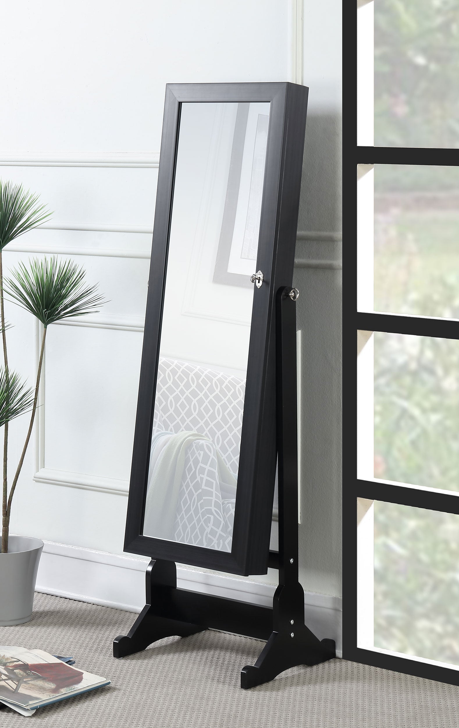 Tutuola Cheval Mirror with Jewelry Storage Black - Tampa Furniture Outlet