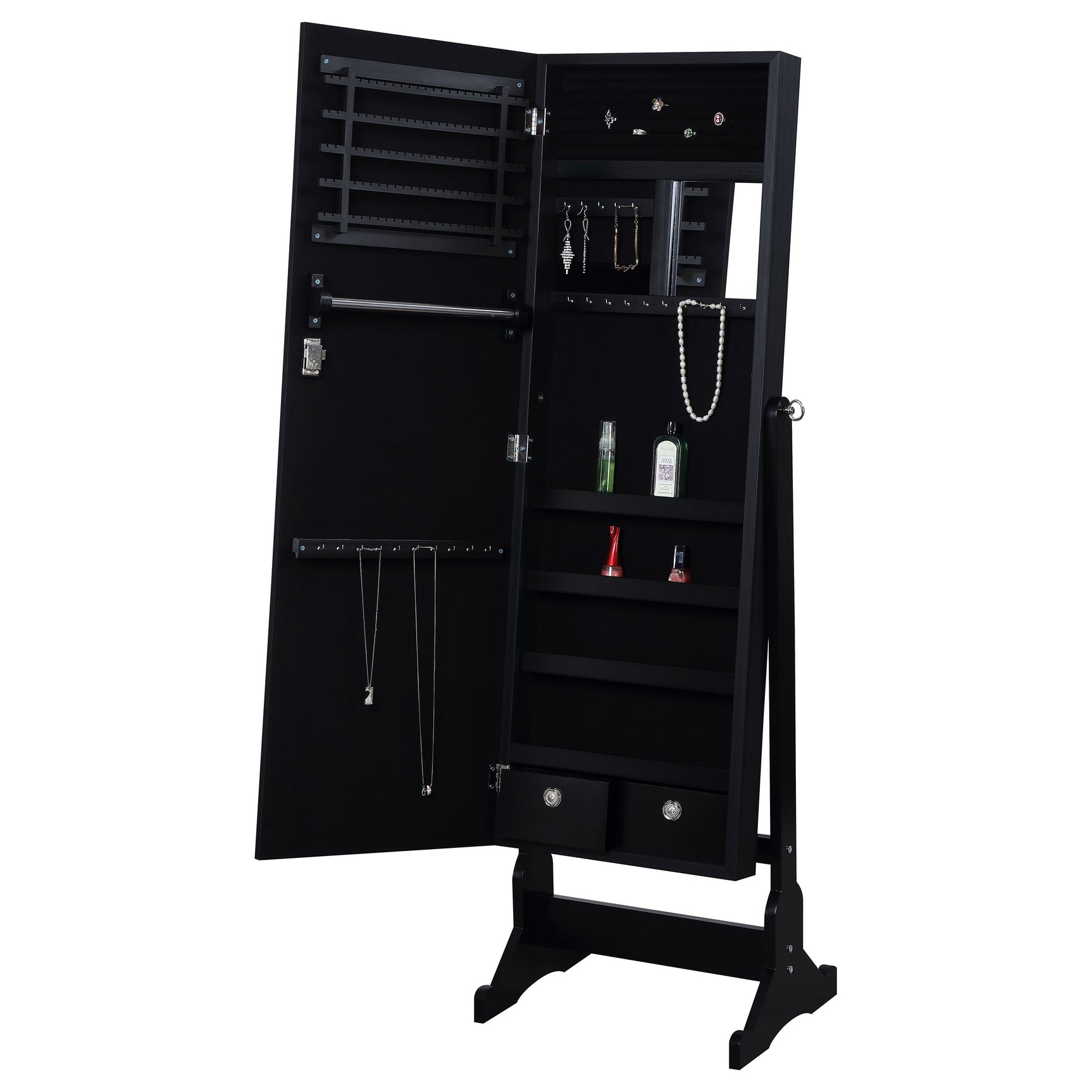 Tutuola Cheval Mirror with Jewelry Storage Black - Tampa Furniture Outlet