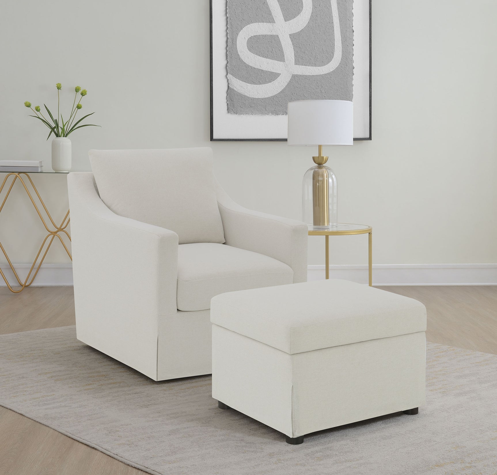 Winter Upholstered Hydraulic Lift Top Storage Ottoman Beige