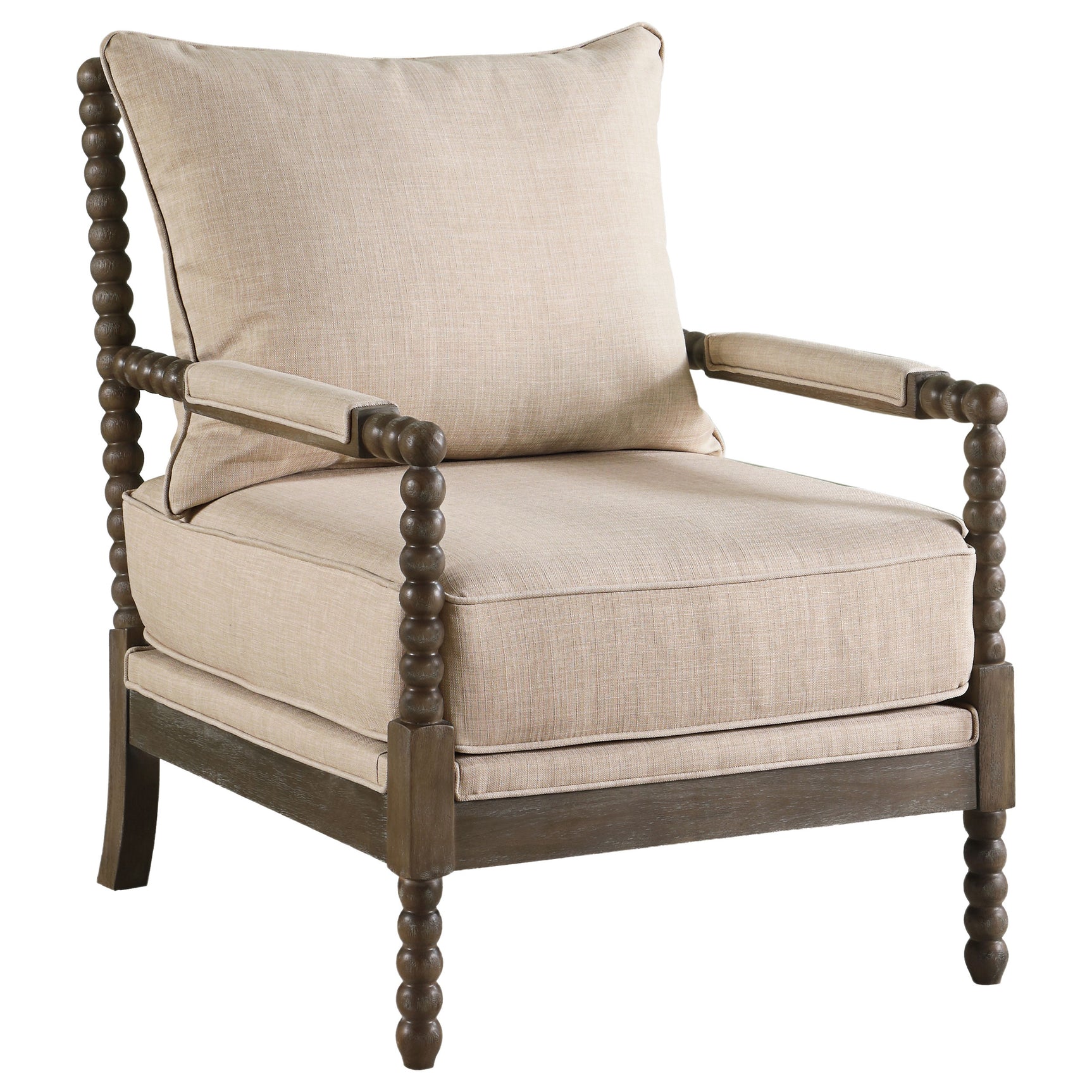 Tampa Furniture Outlet - Coaster - Blanchett Upholstered Bobbin Accent Chair Beige and Distressed Brown - 905362