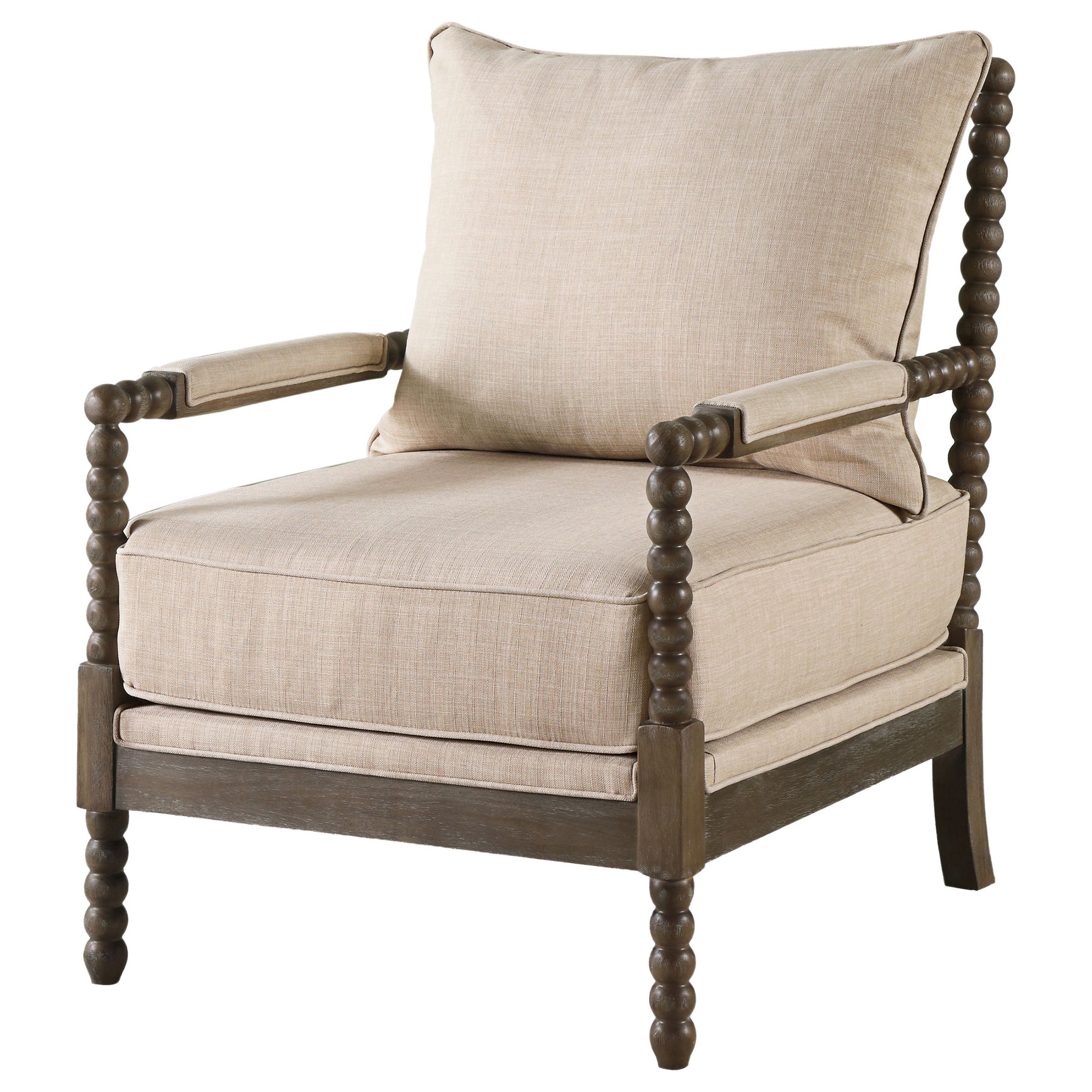 Blanchett Upholstered Bobbin Accent Chair Beige and Distressed Brown - Tampa Furniture Outlet