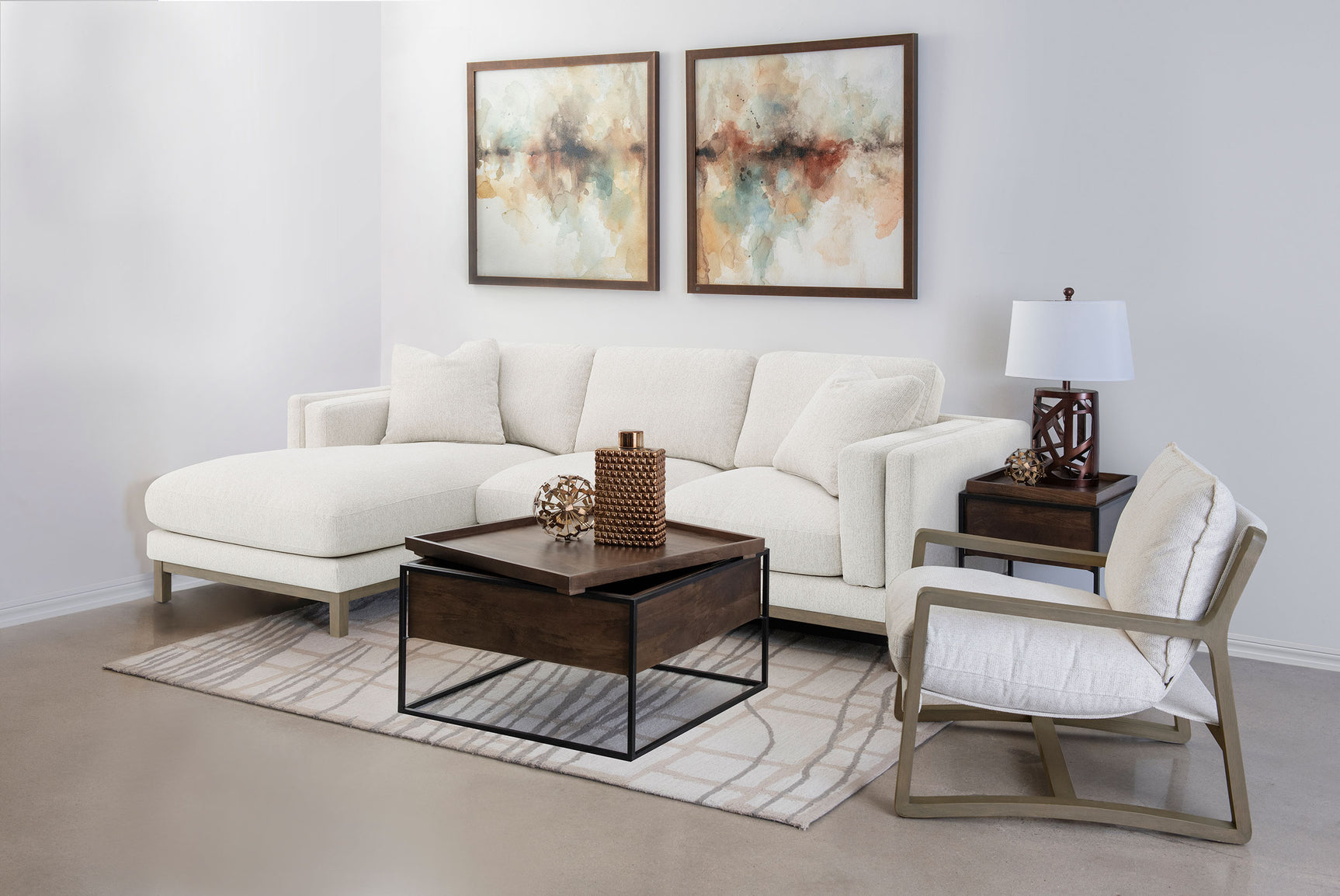 Geneva Boucle Upholstered Wood Arm Accent Chair Sand - Tampa Furniture Outlet
