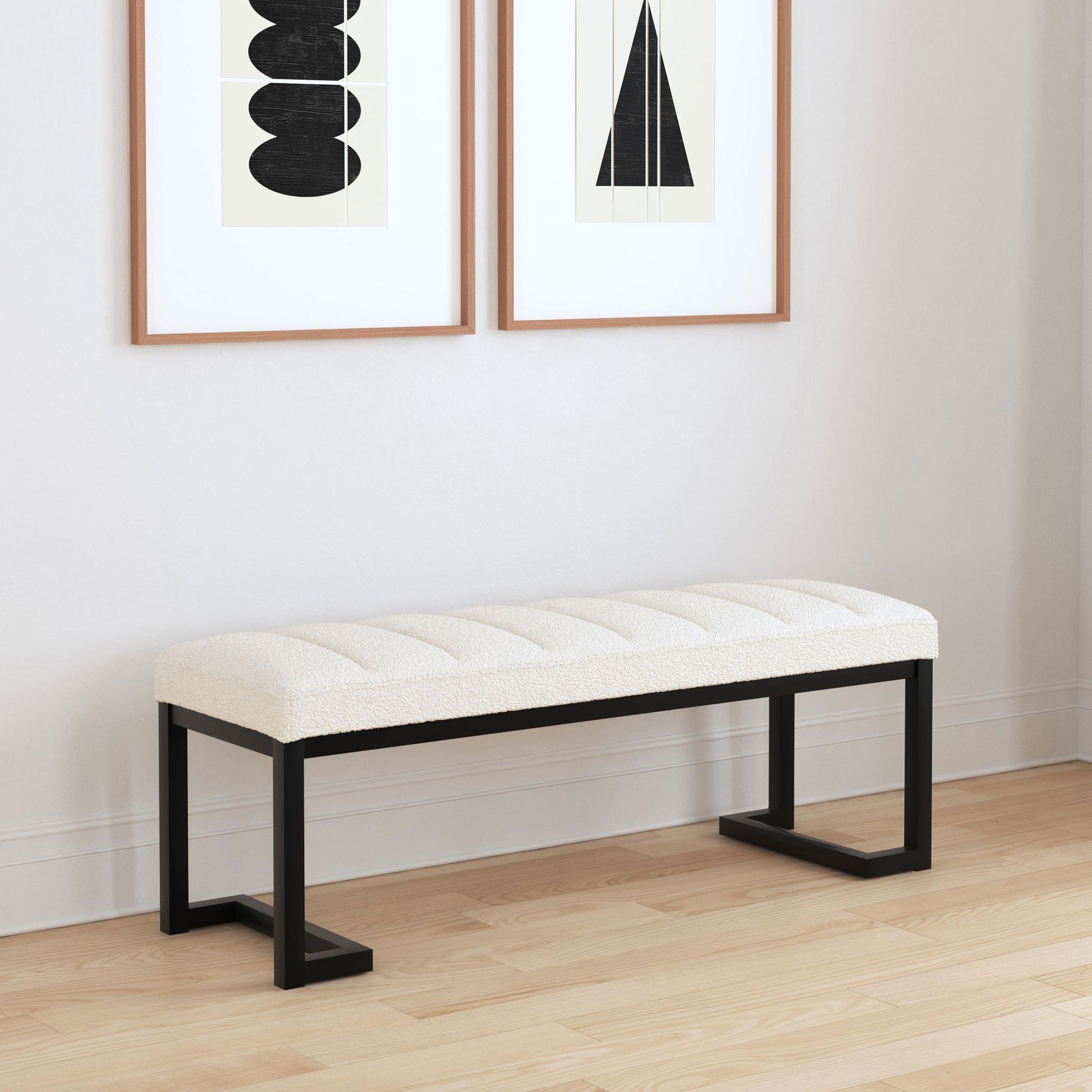 Mesa Boucle Upholstered Tufted Accent Bench Vanilla - Tampa Furniture Outlet