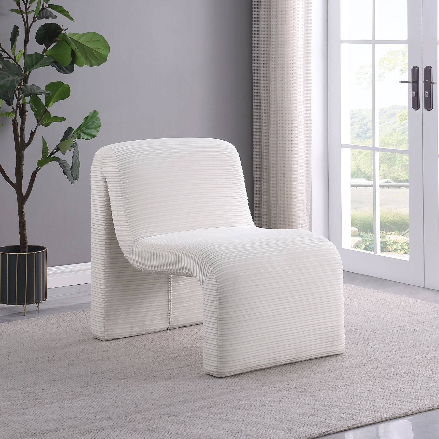 Drayton Upholstered Curved Armless Accent Chair Ivory - Tampa Furniture Outlet