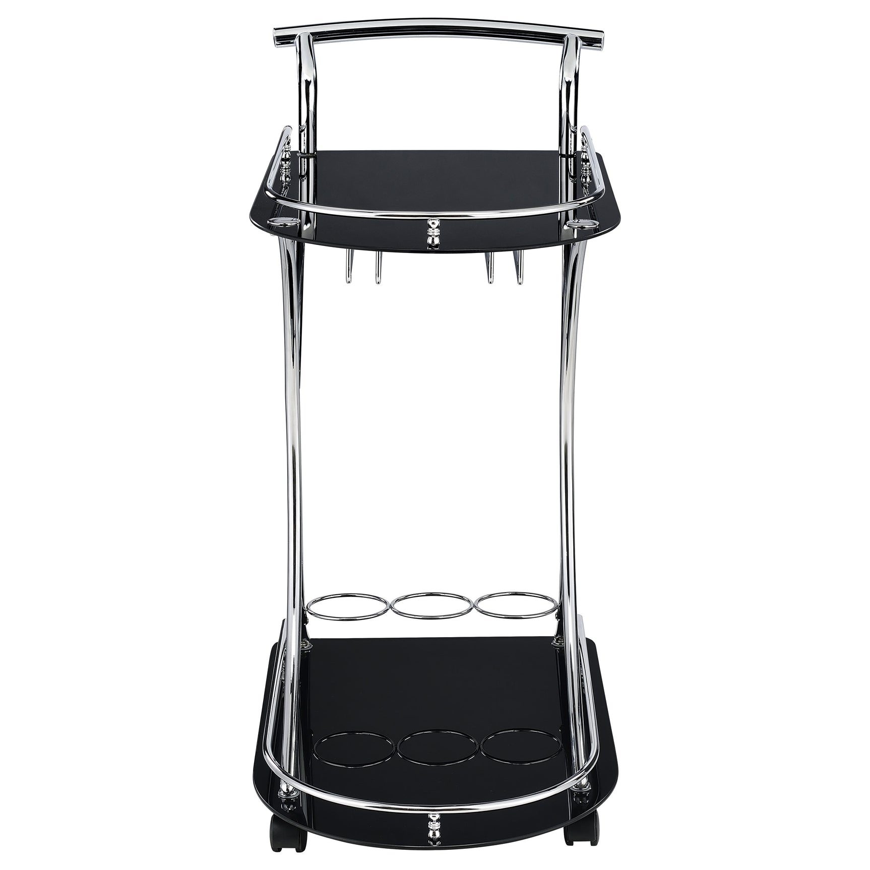 Elfman 2-tier Glass Shelf Metal Bar Cart Black and Chrome - Tampa Furniture Outlet
