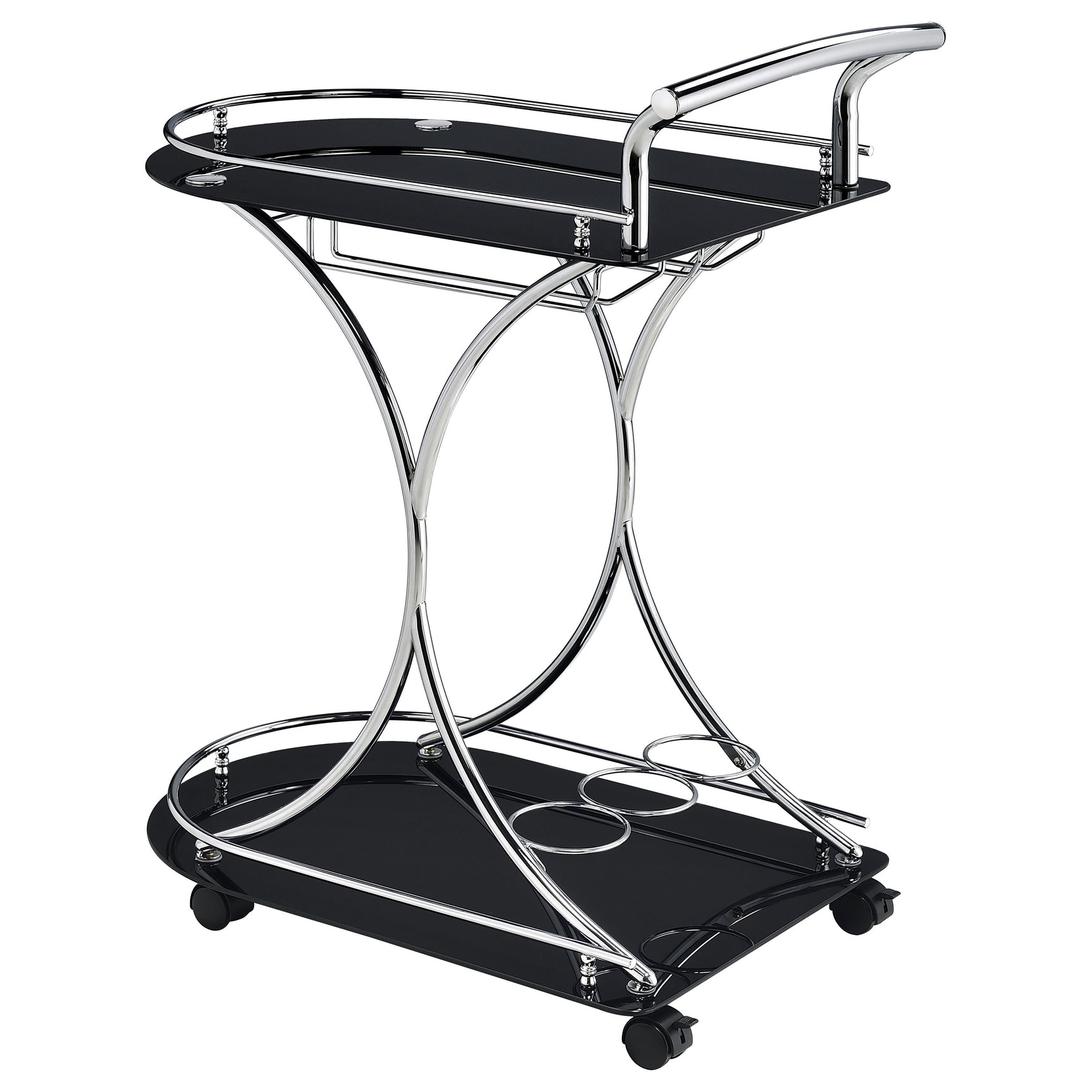 Elfman 2-tier Glass Shelf Metal Bar Cart Black and Chrome - Tampa Furniture Outlet