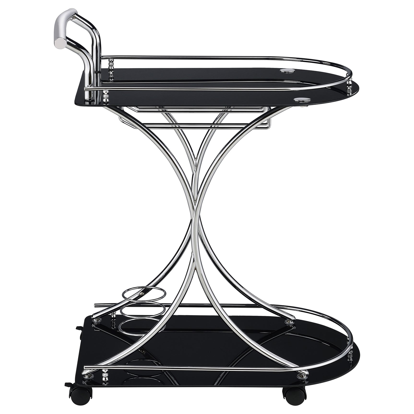 Elfman 2-tier Glass Shelf Metal Bar Cart Black and Chrome - Tampa Furniture Outlet