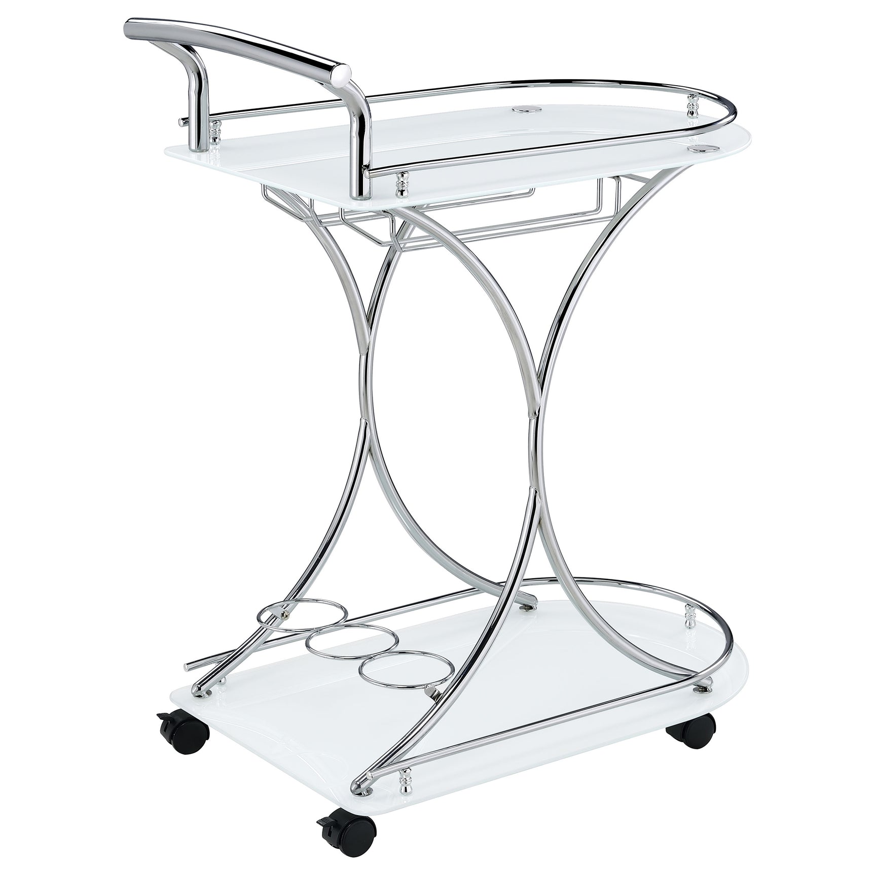 Elfman 2-tier Glass Shelf Metal Bar Cart White and Chrome - Tampa Furniture Outlet