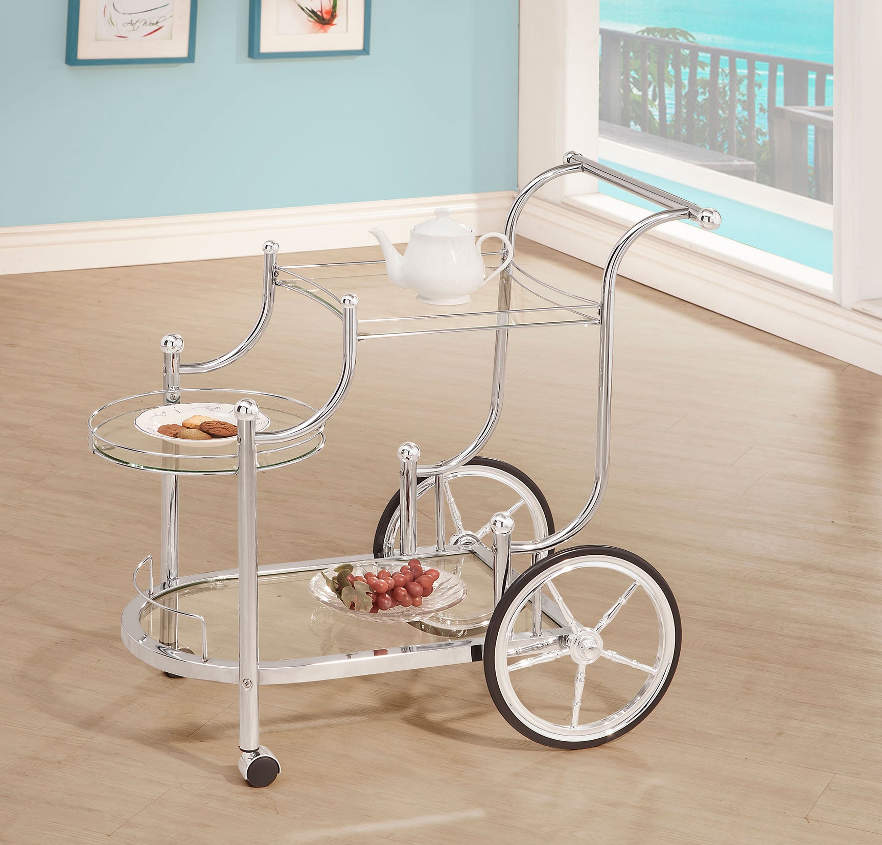 Sarandon 3-tier Glass Shelf Metal Bar Cart Chrome - Tampa Furniture Outlet