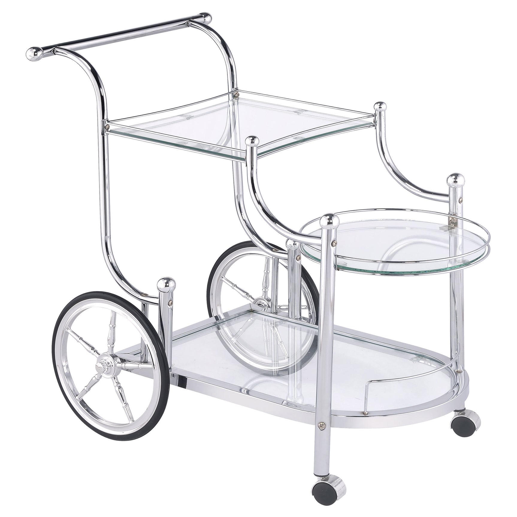 Tampa Furniture Outlet - Coaster - Sarandon 3-tier Glass Shelf Metal Bar Cart Chrome - 910076