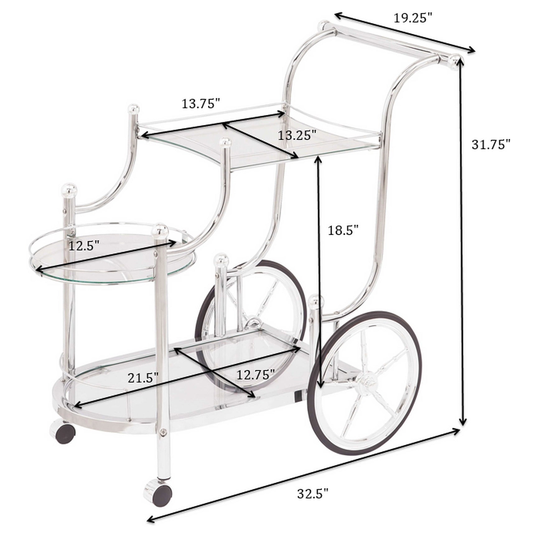 Sarandon 3-tier Glass Shelf Metal Bar Cart Chrome - Tampa Furniture Outlet