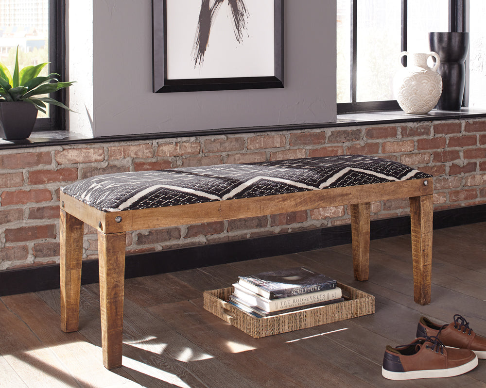 Lamont Fabric Upholstered Accent Bench Black and Natural - Tampa Furniture Outlet