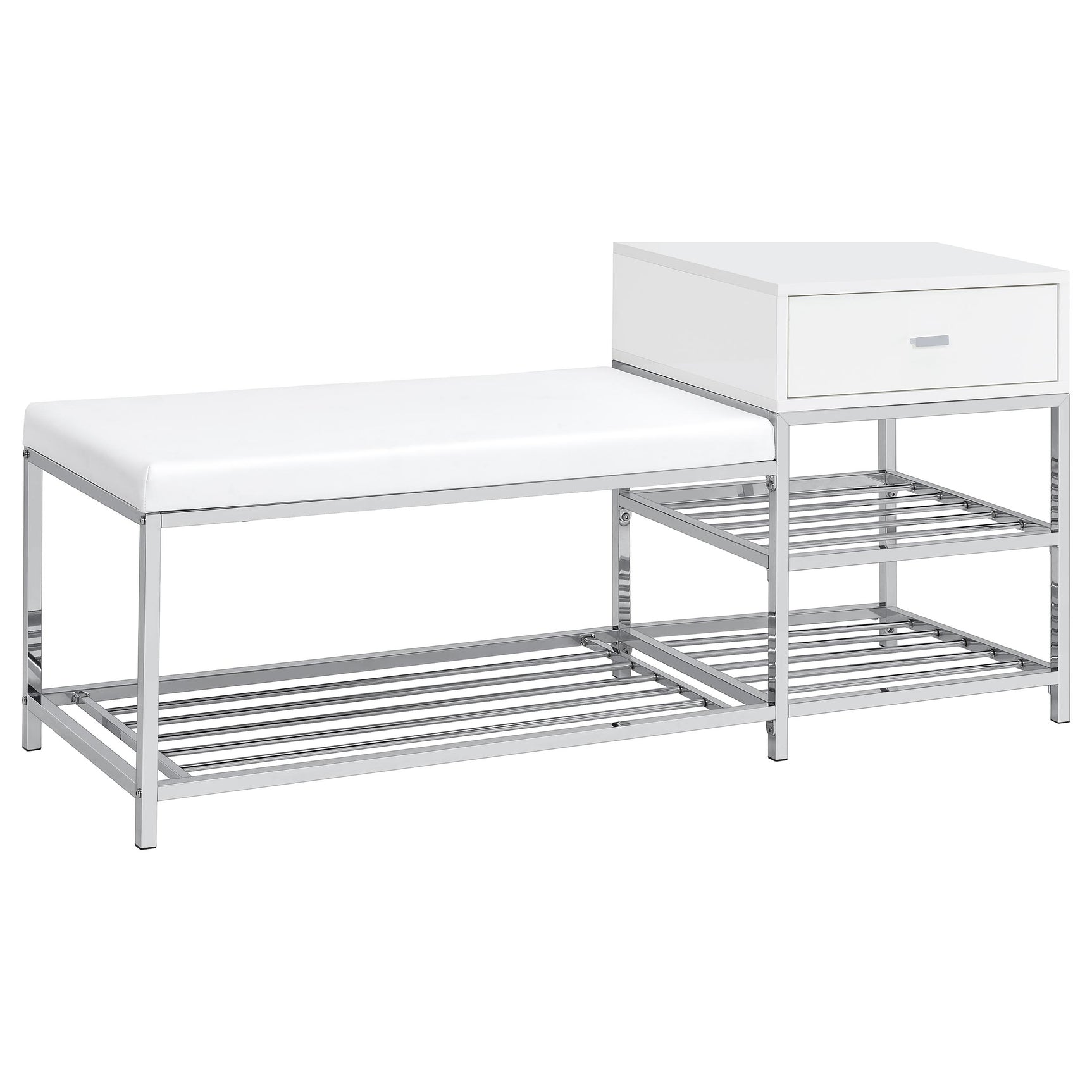 Tampa Furniture Outlet - Coaster - Siega 1-Drawer Shoe Storage Entryway Bench White High Gloss and Chrome - 910223