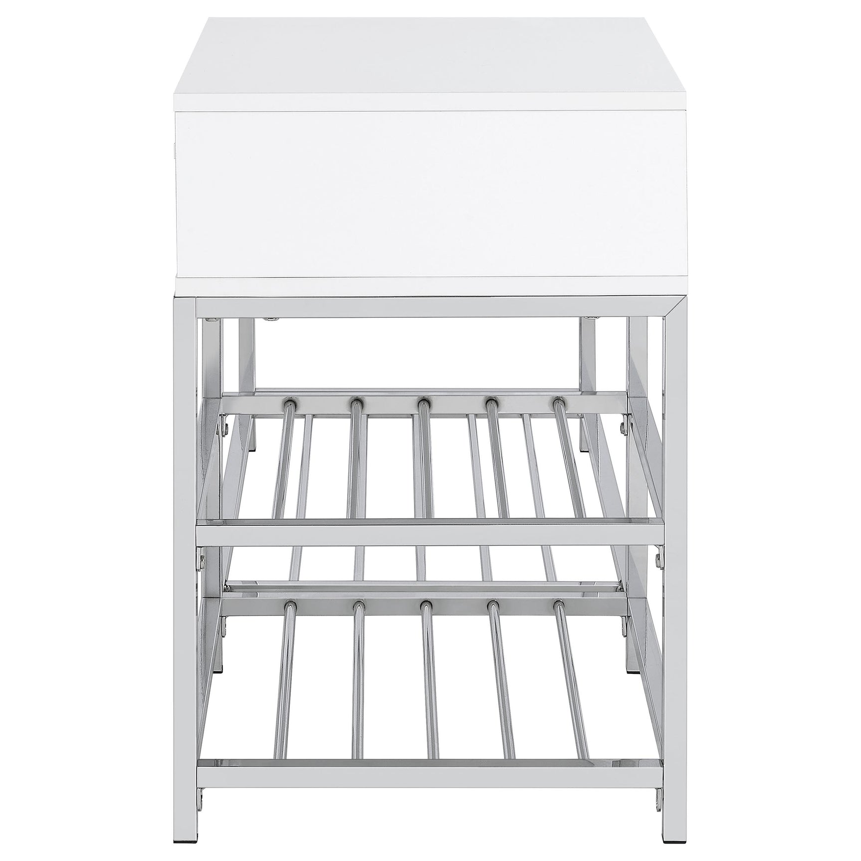 Siega 1-Drawer Shoe Storage Entryway Bench White High Gloss and Chrome
