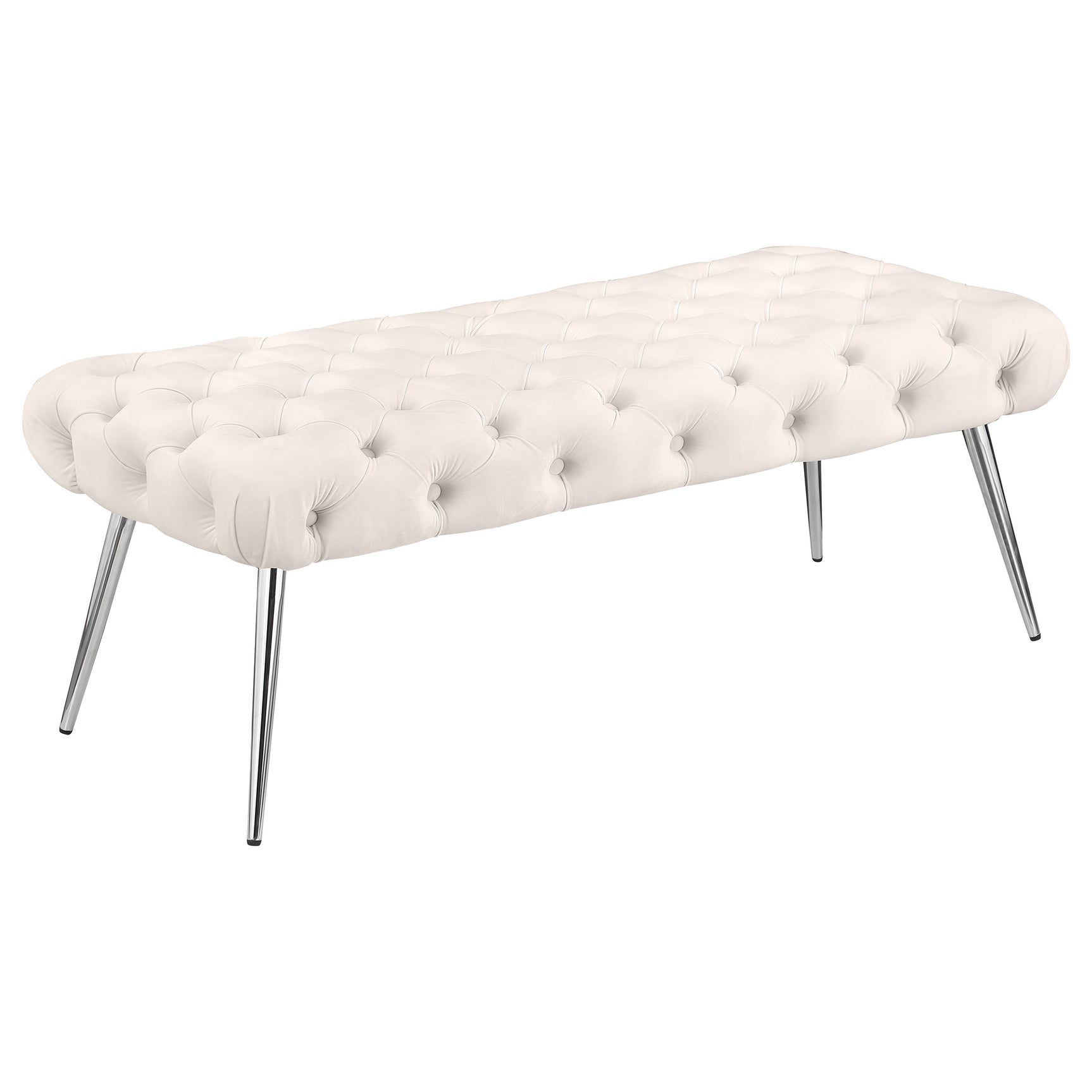 Tampa Furniture Outlet - Coaster - Ella Upholstered Tufted Bench Stainless Steel Legs Ivory - 910334