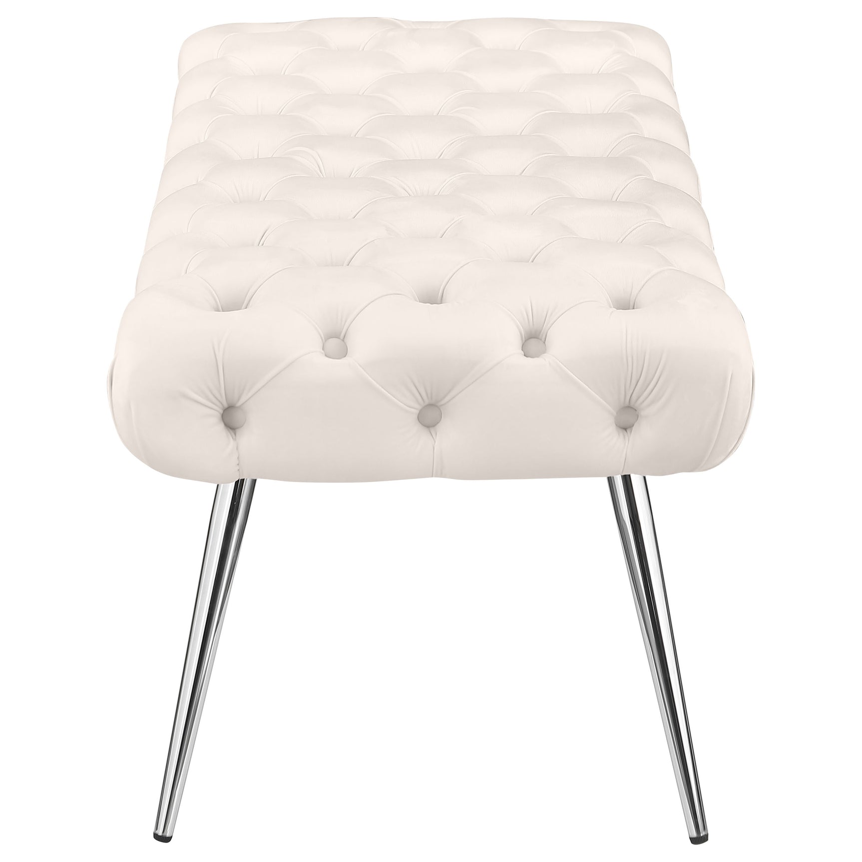 Ella Upholstered Tufted Bench Stainless Steel Legs Ivory - Tampa Furniture Outlet