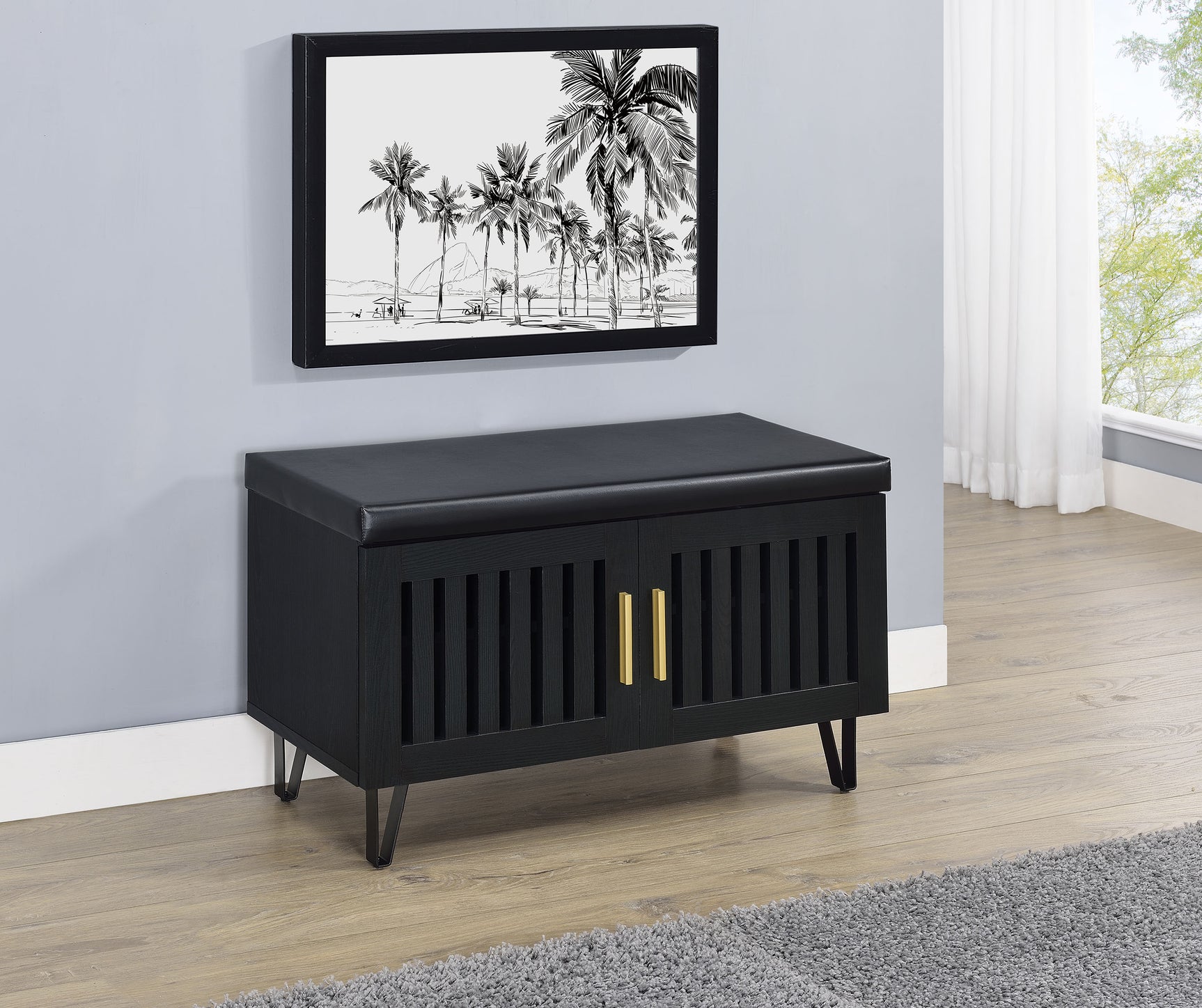 Brixton 2-door Padded Entryway Shoe Storage Bench Black - Tampa Furniture Outlet