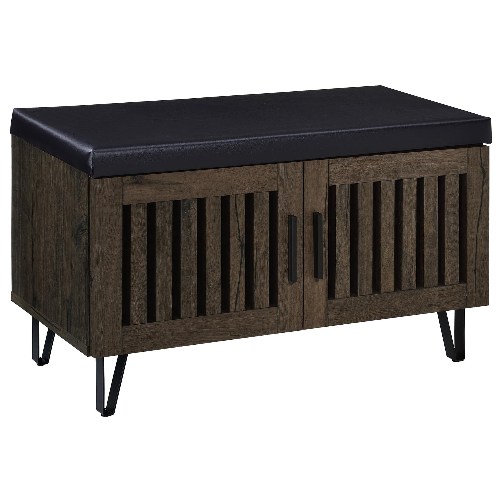 Tampa Furniture Outlet - Coaster - Brixton 2-door Padded Entryway Shoe Storage Bench Smoked Oak - 915153