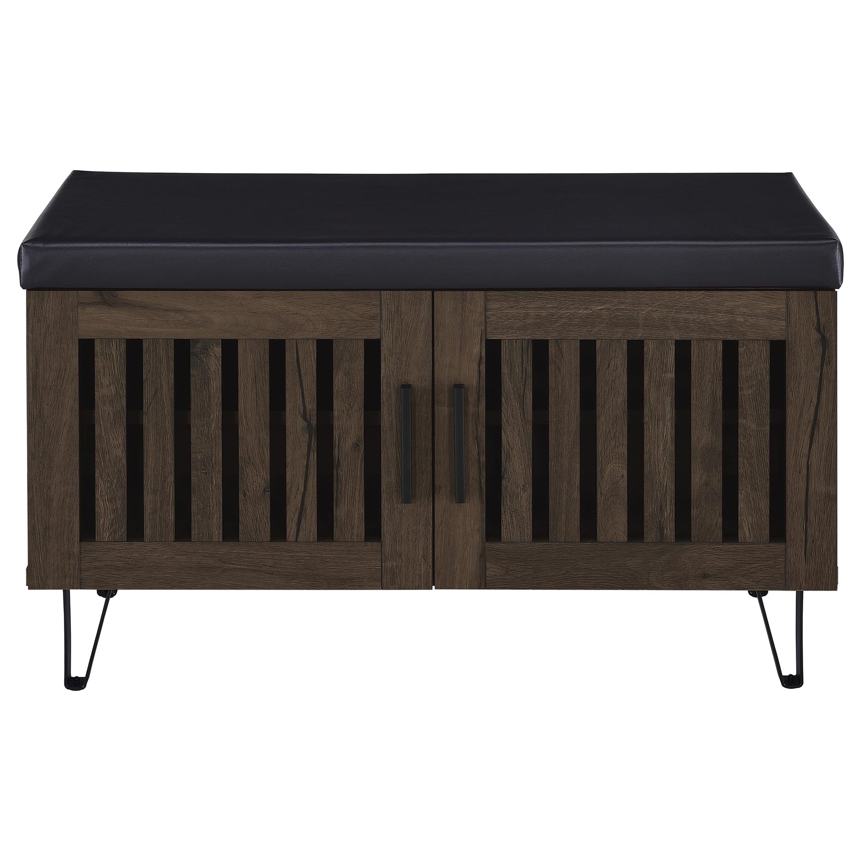Brixton 2-door Padded Entryway Shoe Storage Bench Smoked Oak - Tampa Furniture Outlet