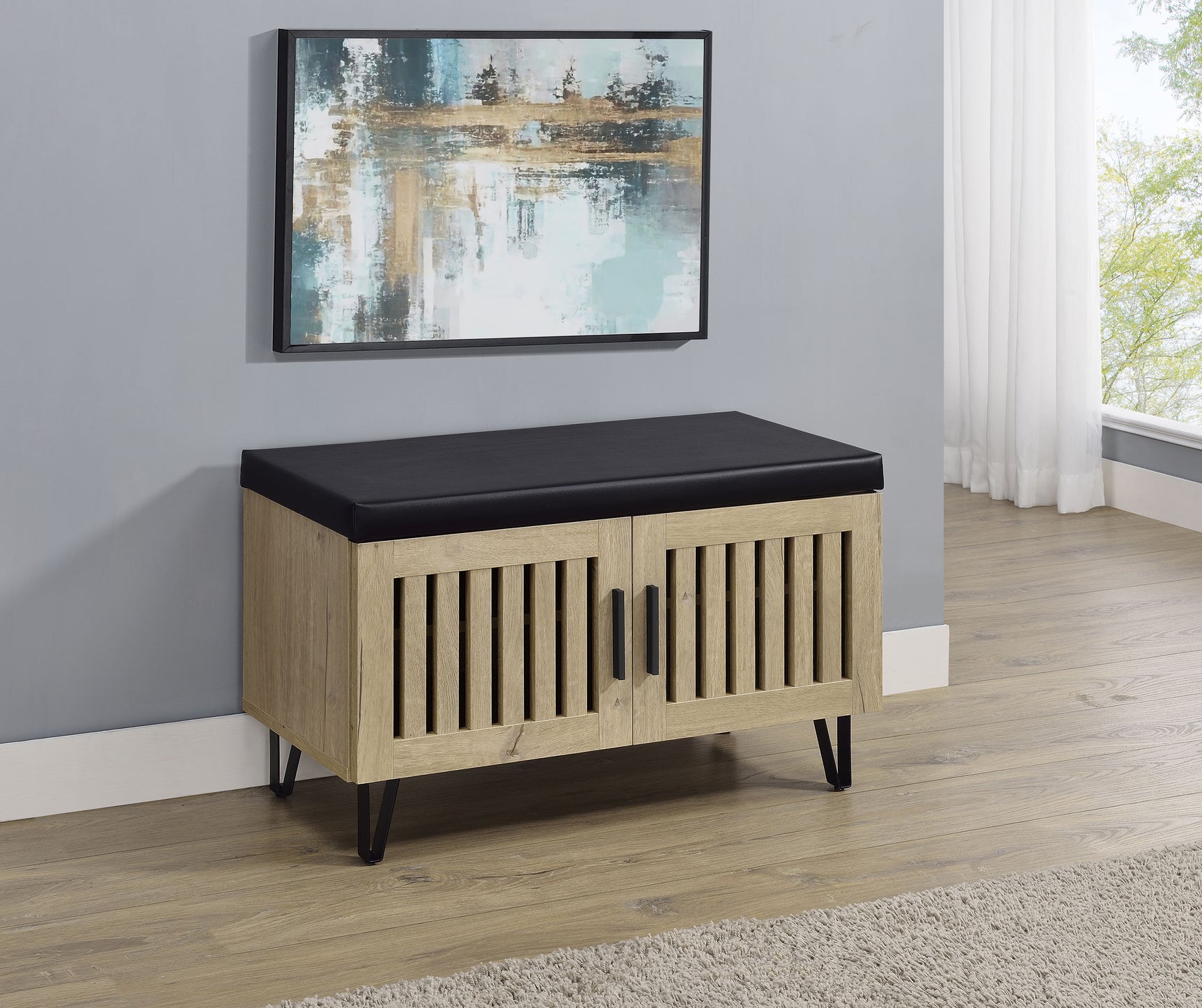 Brixton 2-door Padded Entryway Shoe Storage Bench White Oak