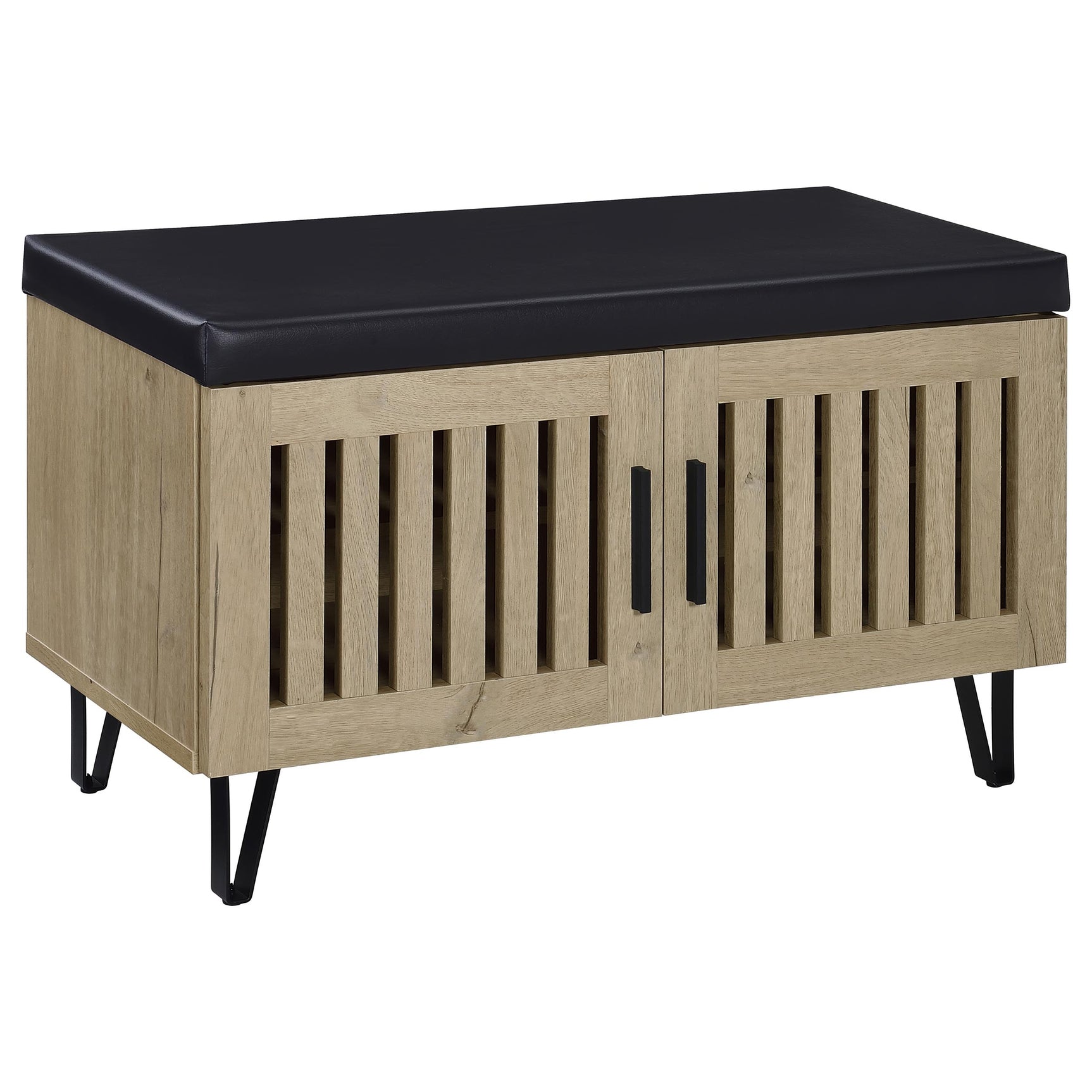 Tampa Furniture Outlet - Coaster - Brixton 2-door Padded Entryway Shoe Storage Bench White Oak - 915154