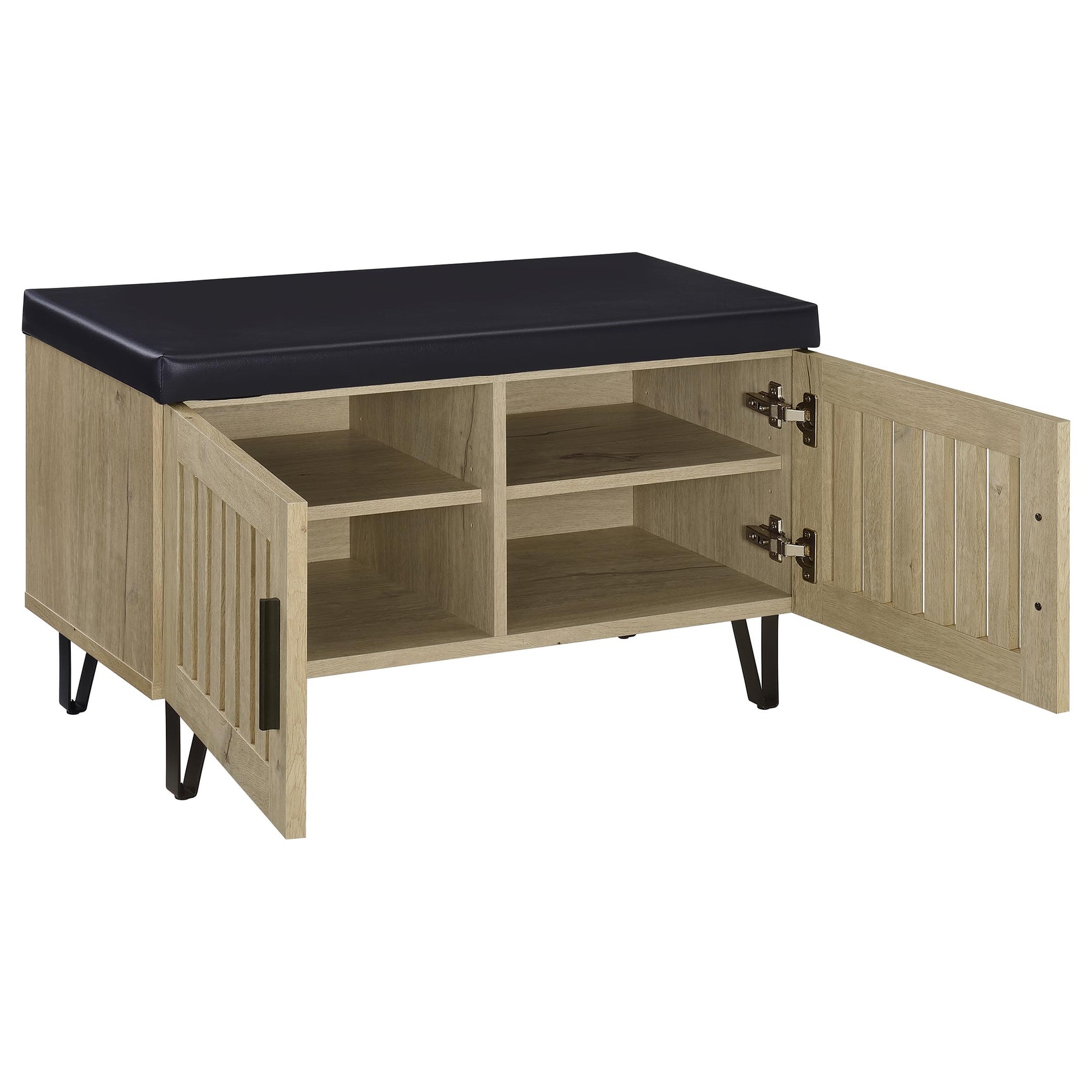 Brixton 2-door Padded Entryway Shoe Storage Bench White Oak - Tampa Furniture Outlet