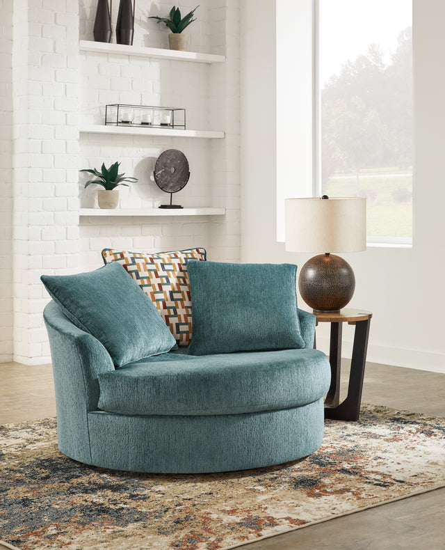 Tampa Furniture Outlet - Ashley Furniture - Laylabrook Living Room - Oversized Swivel Accent Chair / Teal - 9220621