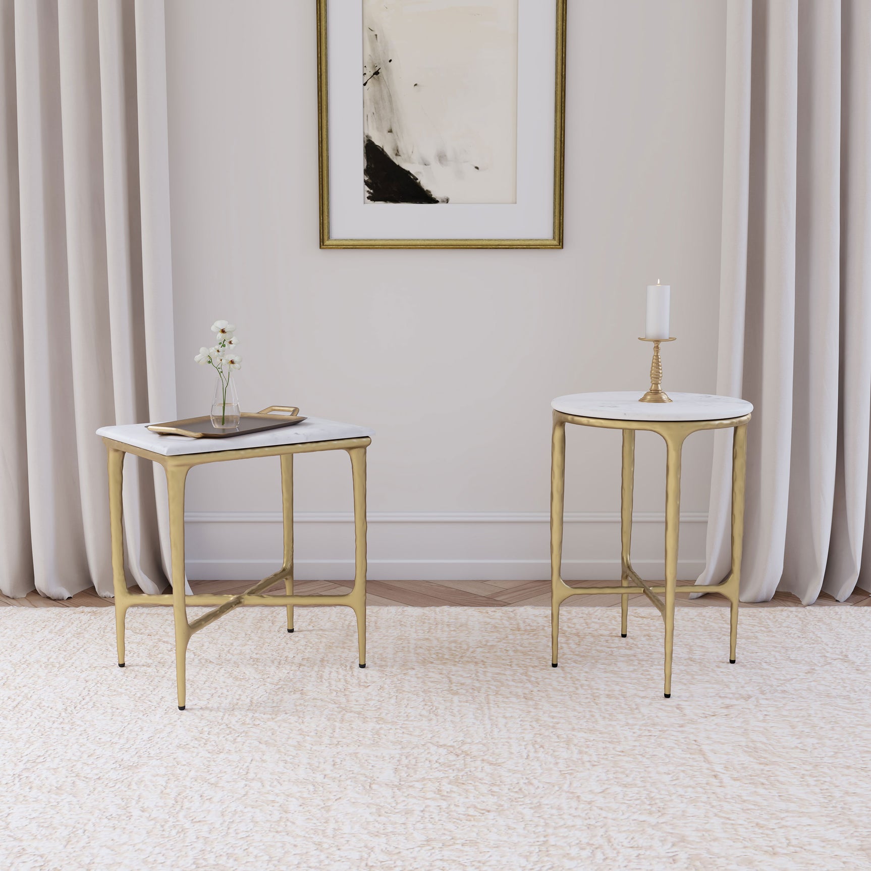 Baldwin Round Marble Top Side Table White and Gold - Tampa Furniture Outlet