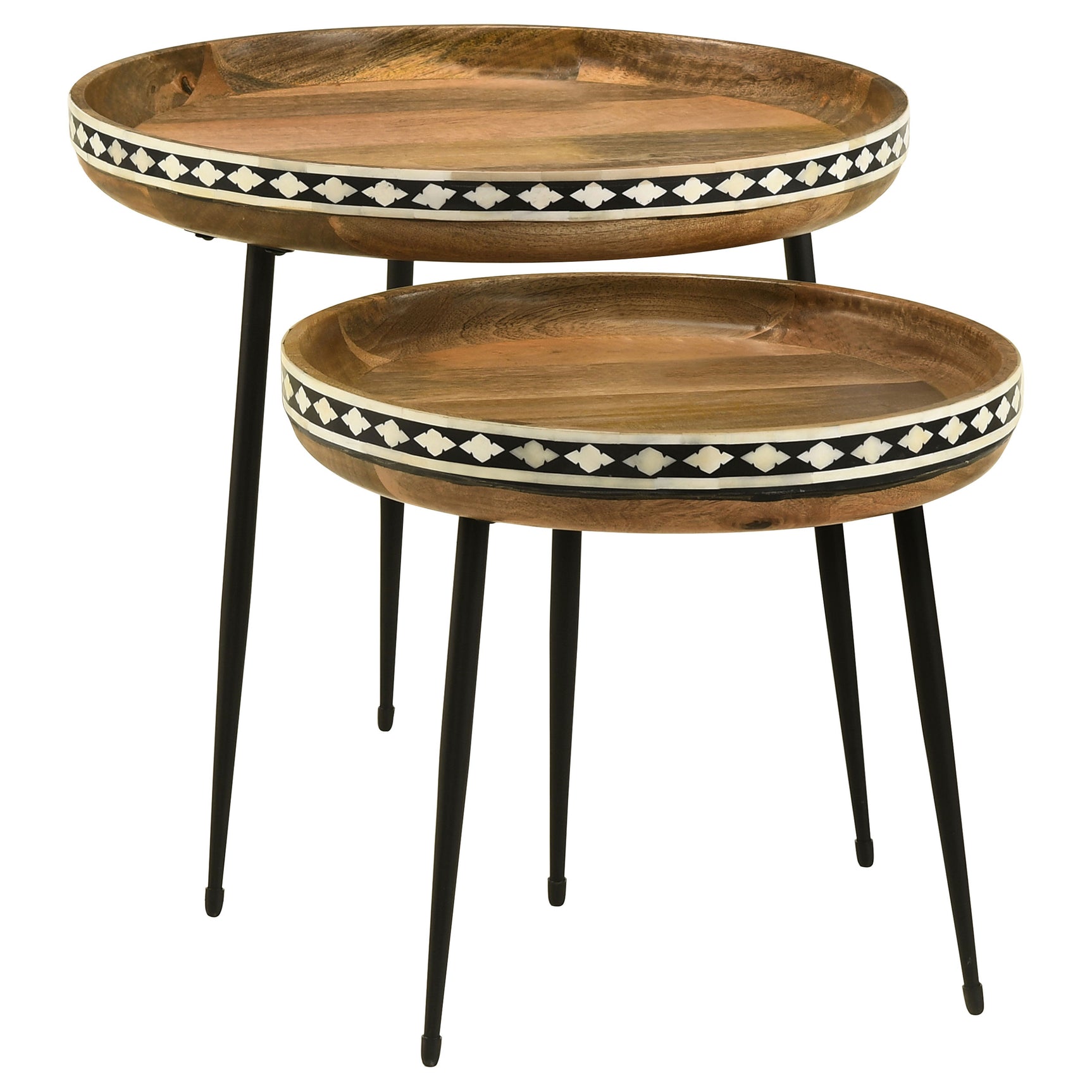 Tampa Furniture Outlet - Coaster - Ollie 2-piece Solid Wood Bone Inlay Nesting Table Natural - 930193