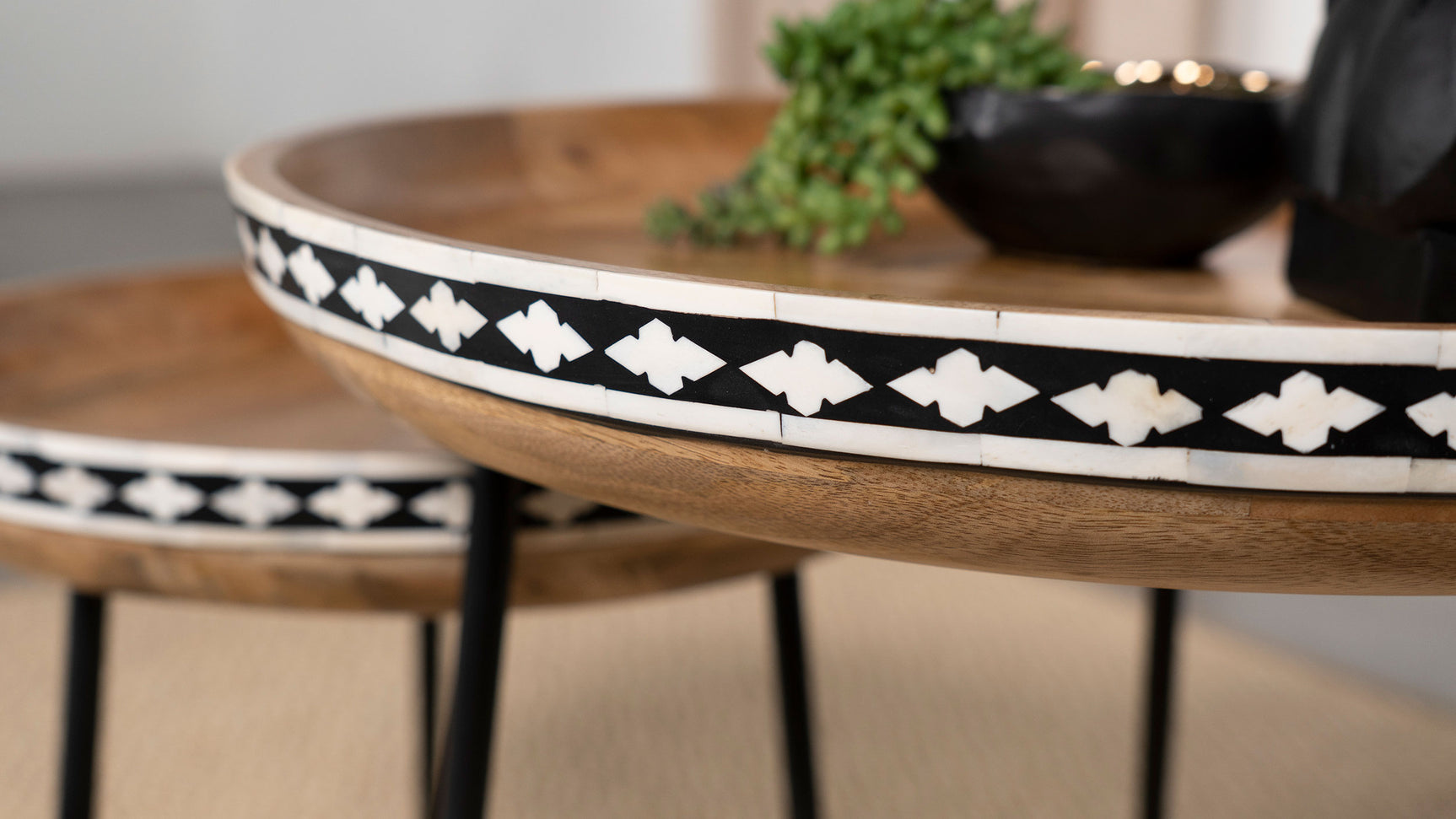 Ollie 2-piece Solid Wood Bone Inlay Nesting Table Natural - Tampa Furniture Outlet