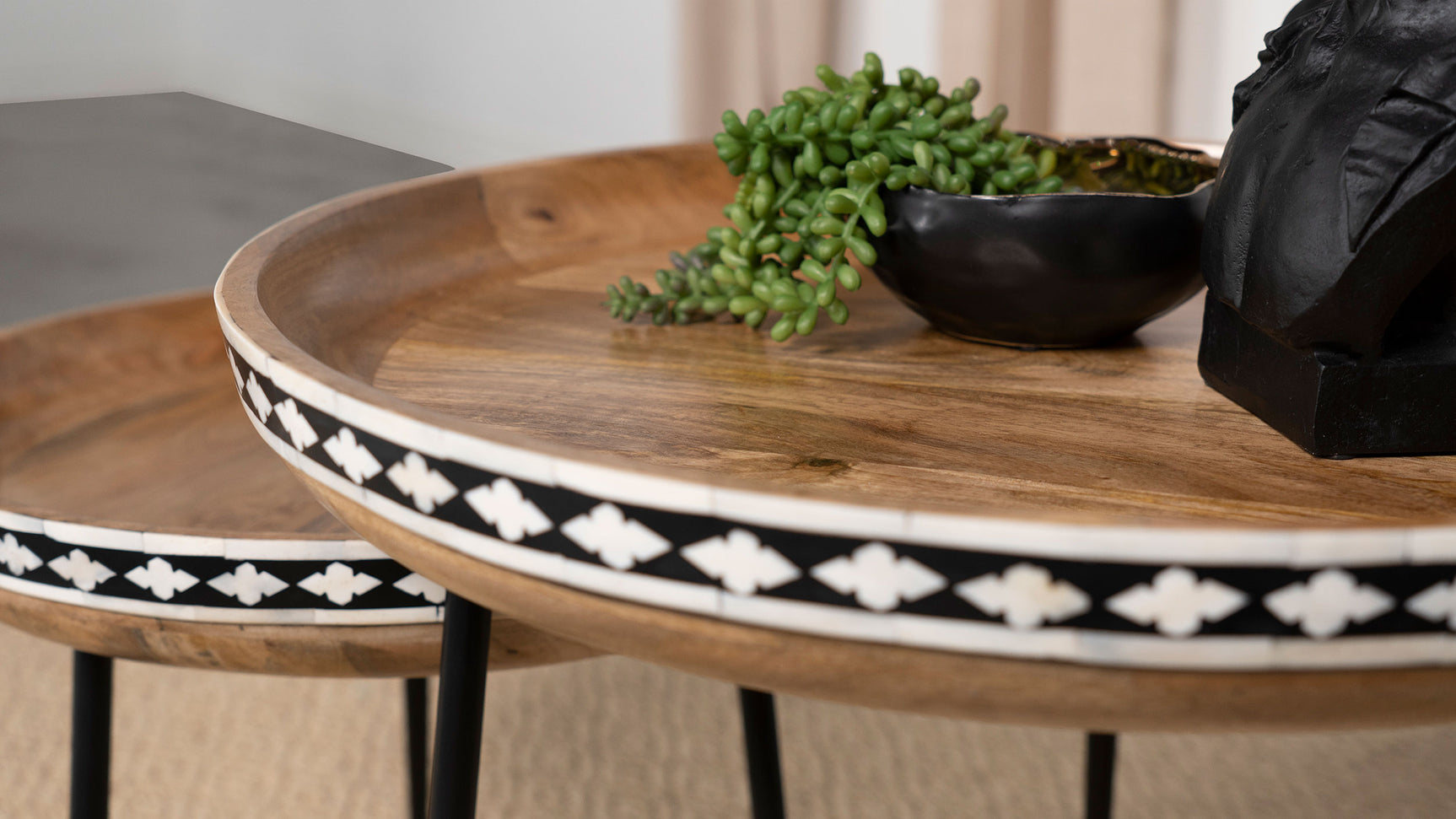 Ollie 2-piece Solid Wood Bone Inlay Nesting Table Natural - Tampa Furniture Outlet