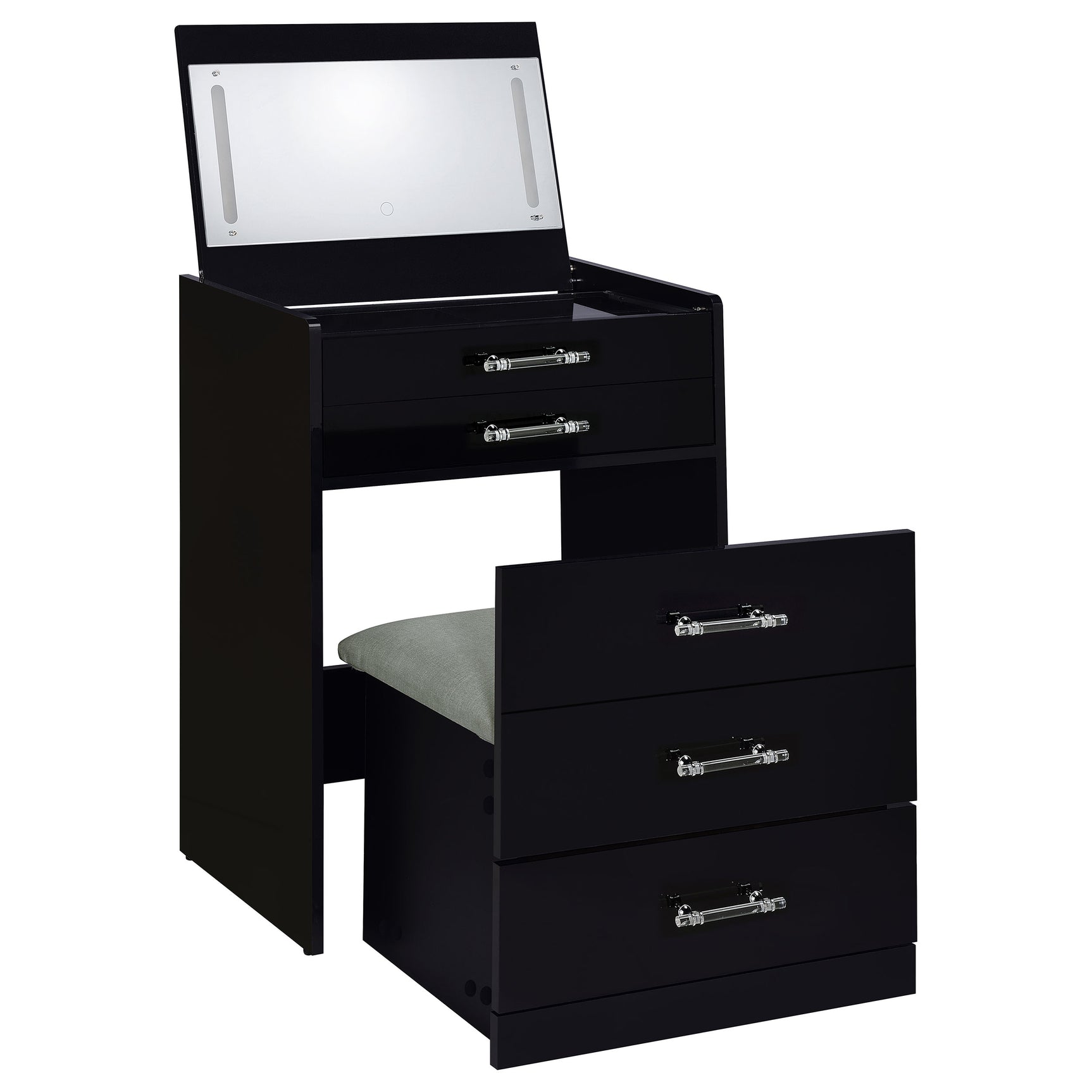 Tampa Furniture Outlet - Coaster - Danbury 3-drawer Makeup Vanity & Stool Set Black High Gloss - 930209