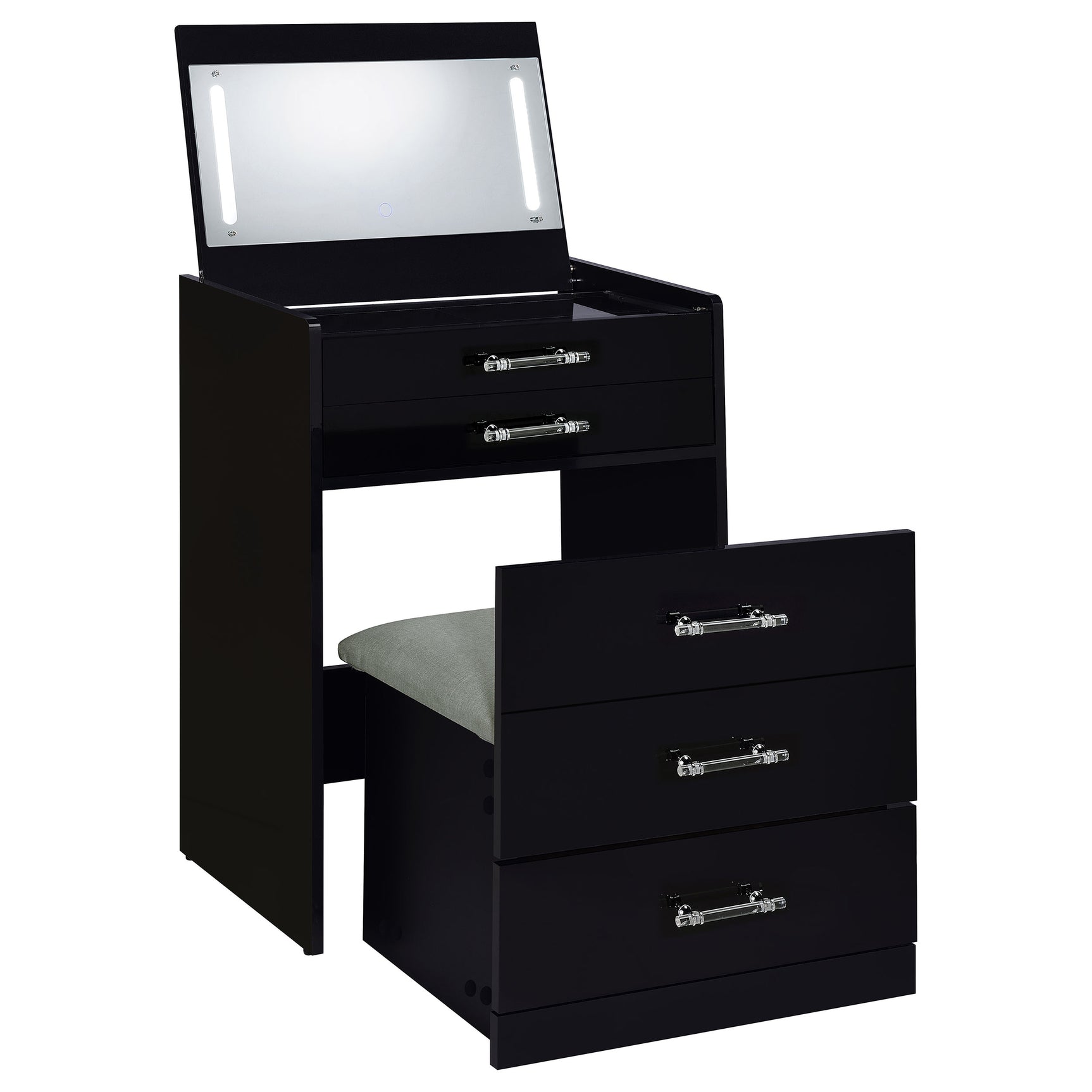 Danbury 3-drawer Makeup Vanity & Stool Set Black High Gloss - Tampa Furniture Outlet